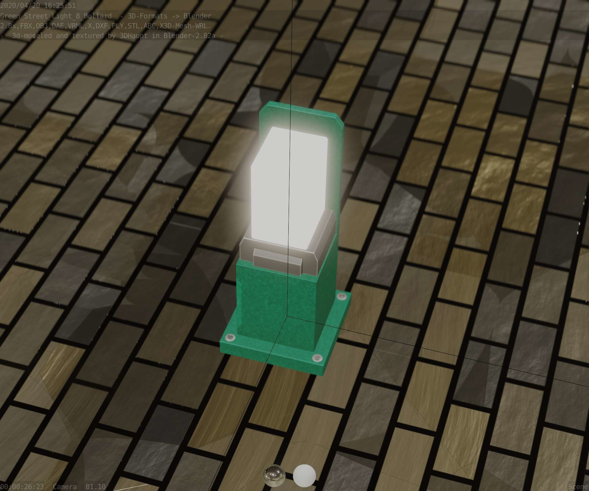 Street Light 8 Bollard 350 mm Moss Green Version 2 Low-poly 3D model_48