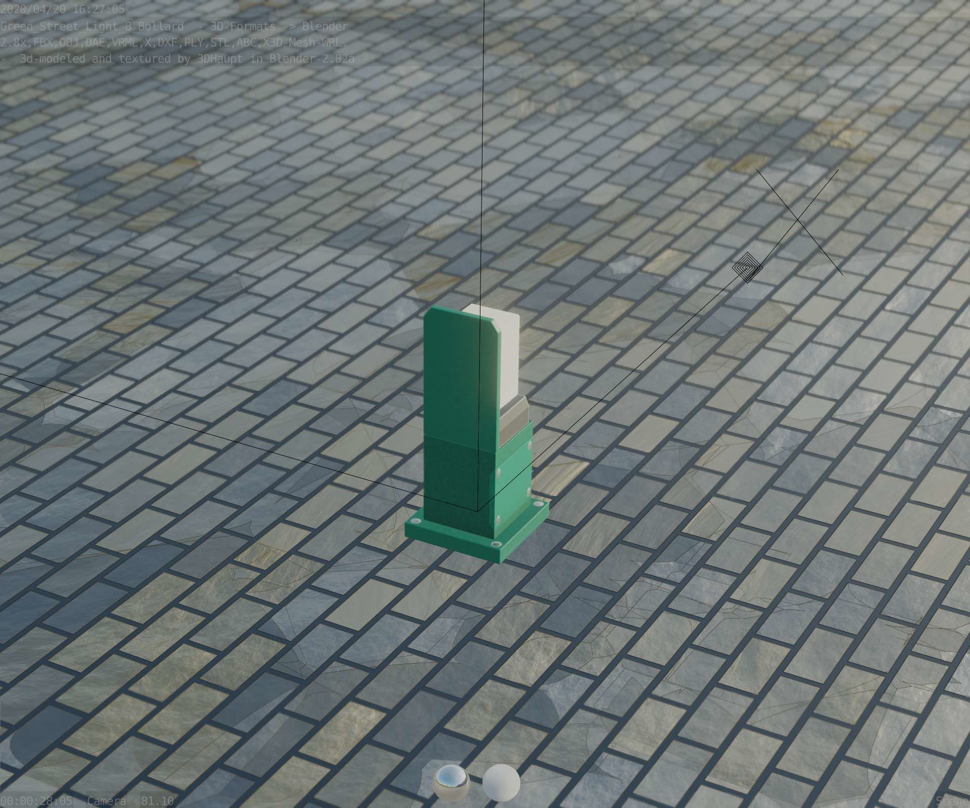 Street Light 8 Bollard 350 mm Moss Green Version 2 Low-poly 3D model_77