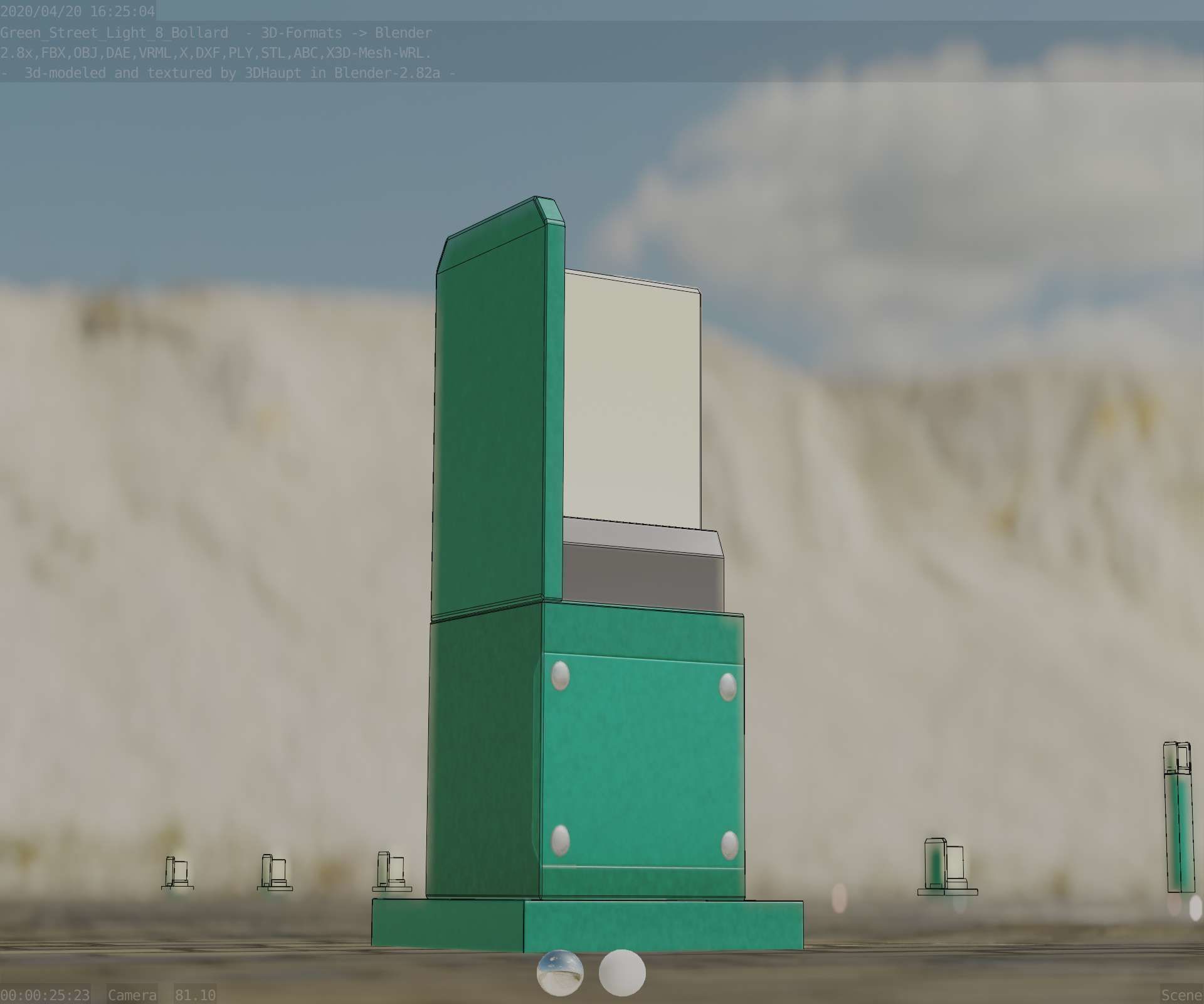 Street Light 8 Bollard 350 mm Moss Green Version 2 Low-poly 3D model_28