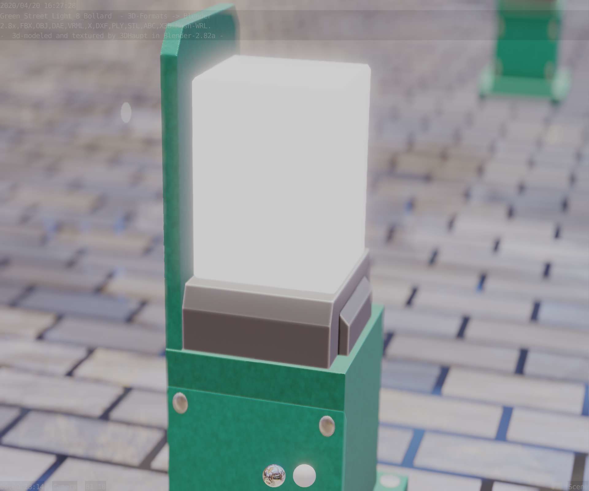 Street Light 8 Bollard 350 mm Moss Green Version 2 Low-poly 3D model_86