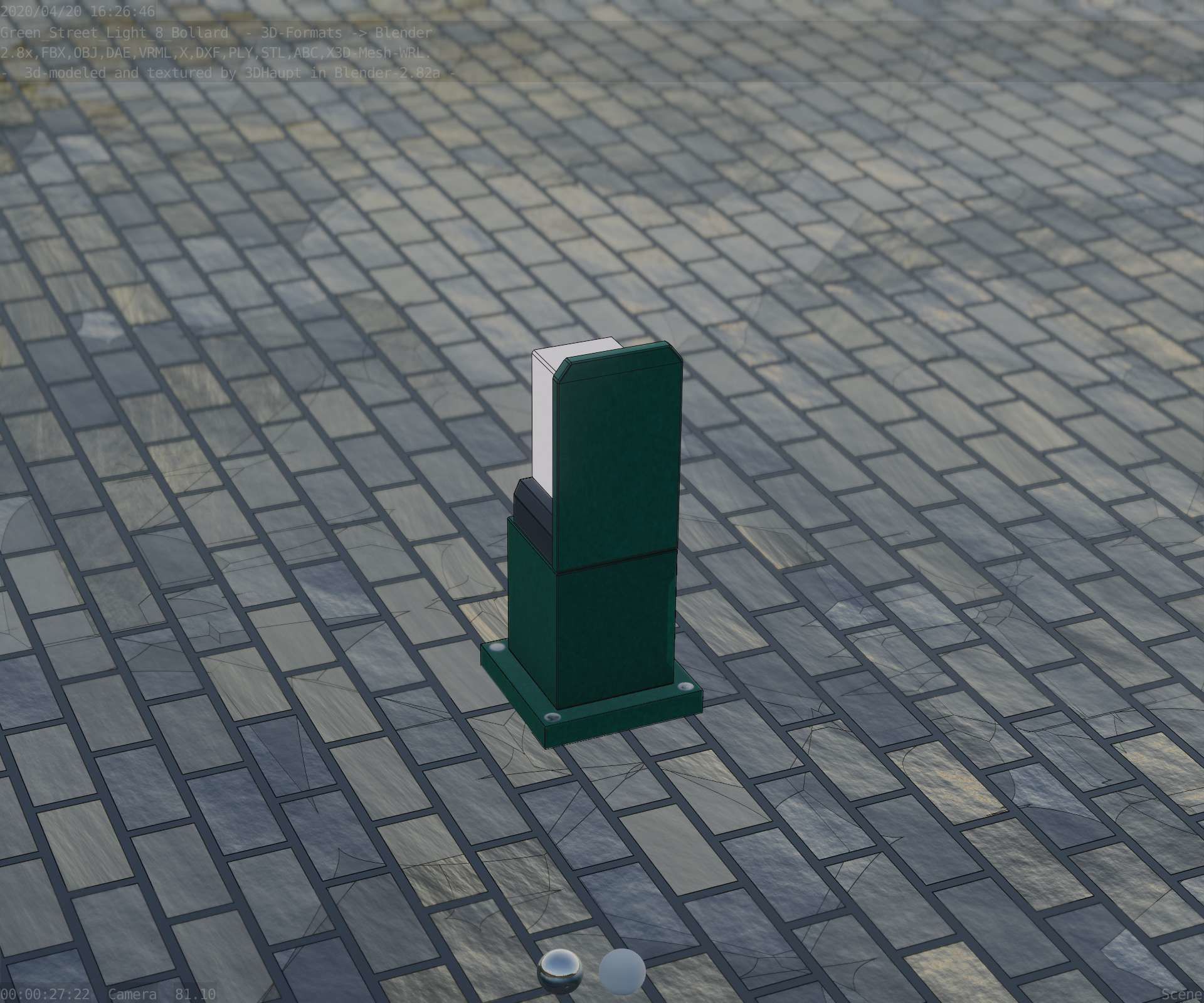 Street Light 8 Bollard 350 mm Moss Green Version 2 Low-poly 3D model_70