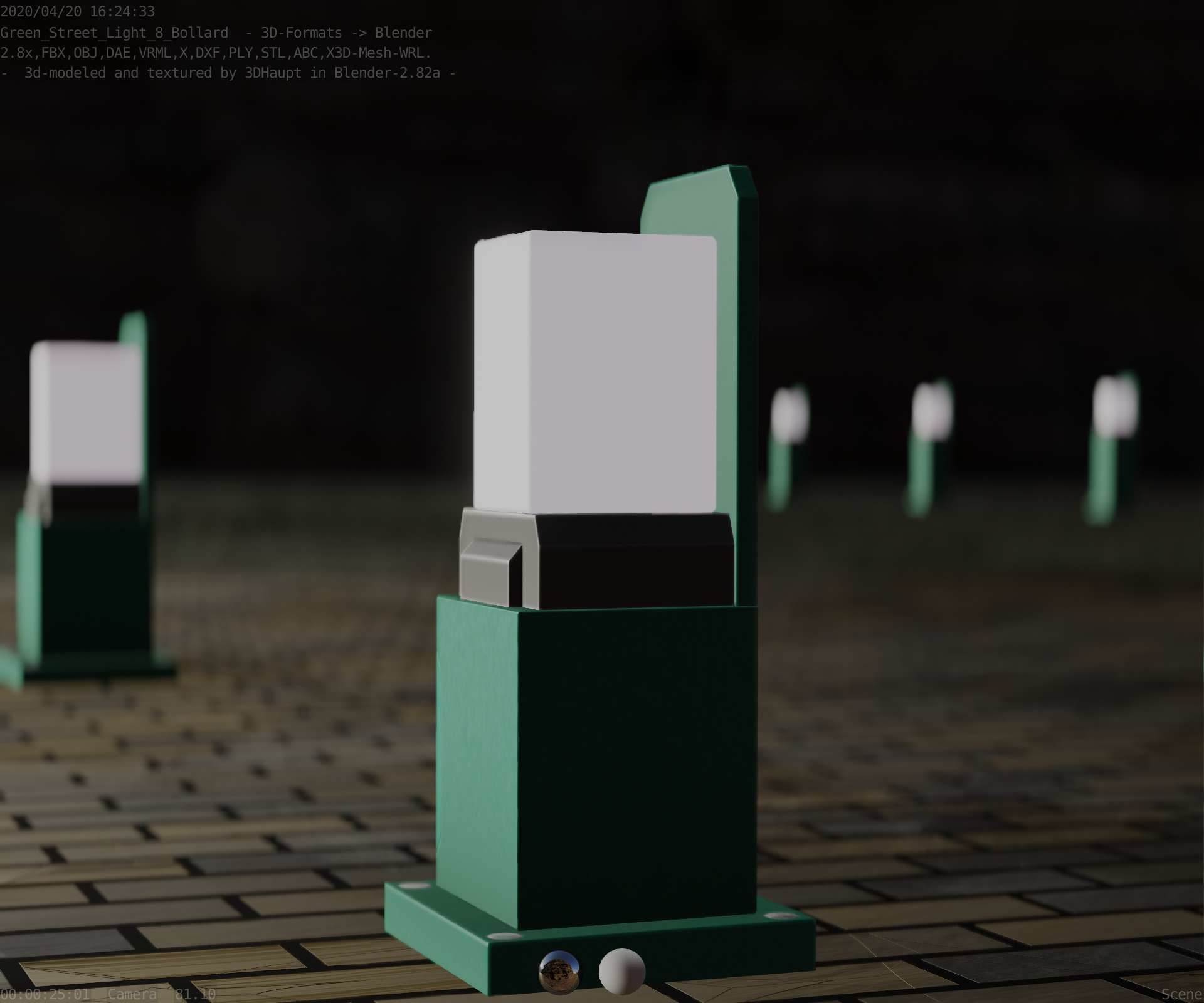 Street Light 8 Bollard 350 mm Moss Green Version 2 Low-poly 3D model_6