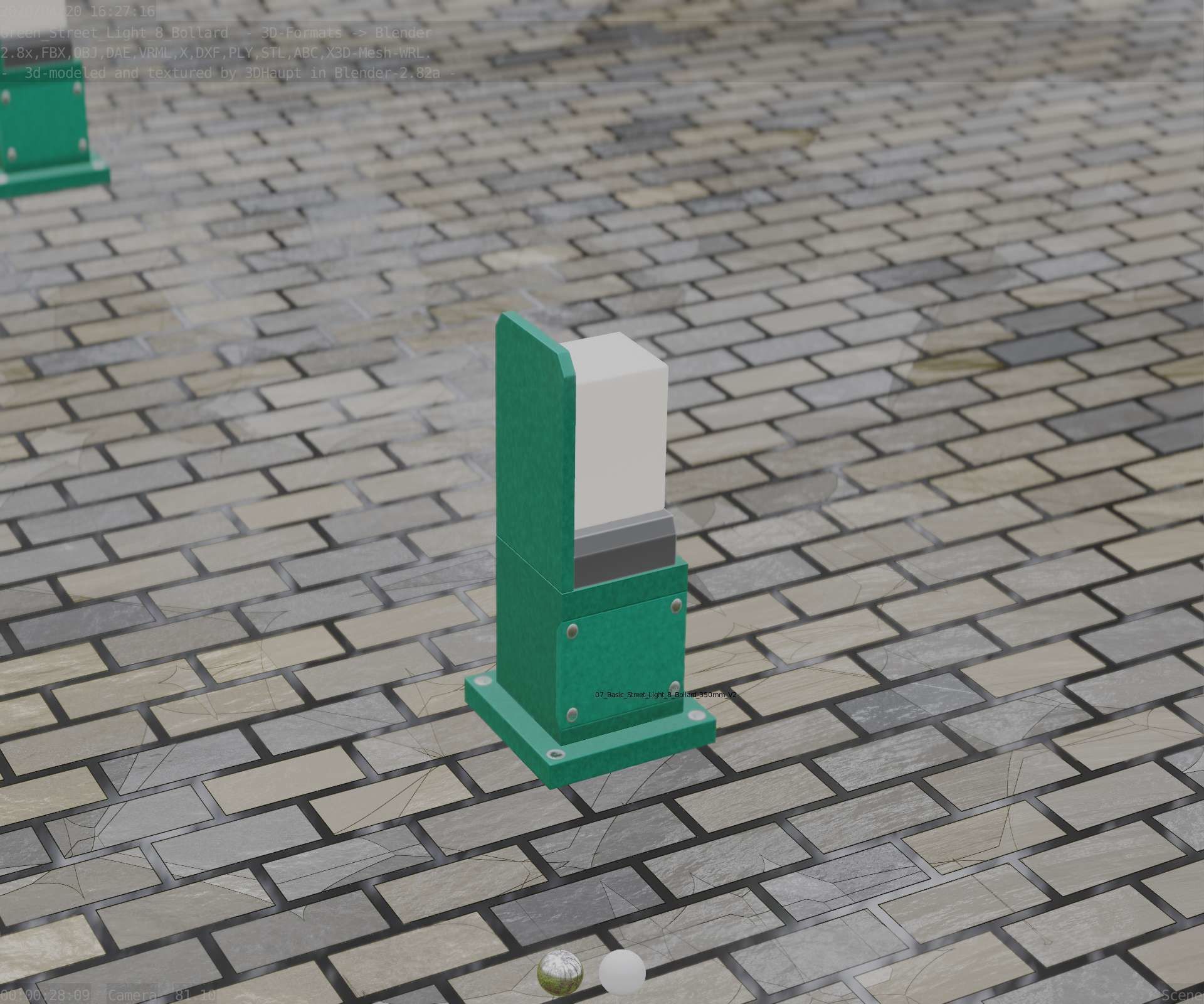 Street Light 8 Bollard 350 mm Moss Green Version 2 Low-poly 3D model_81