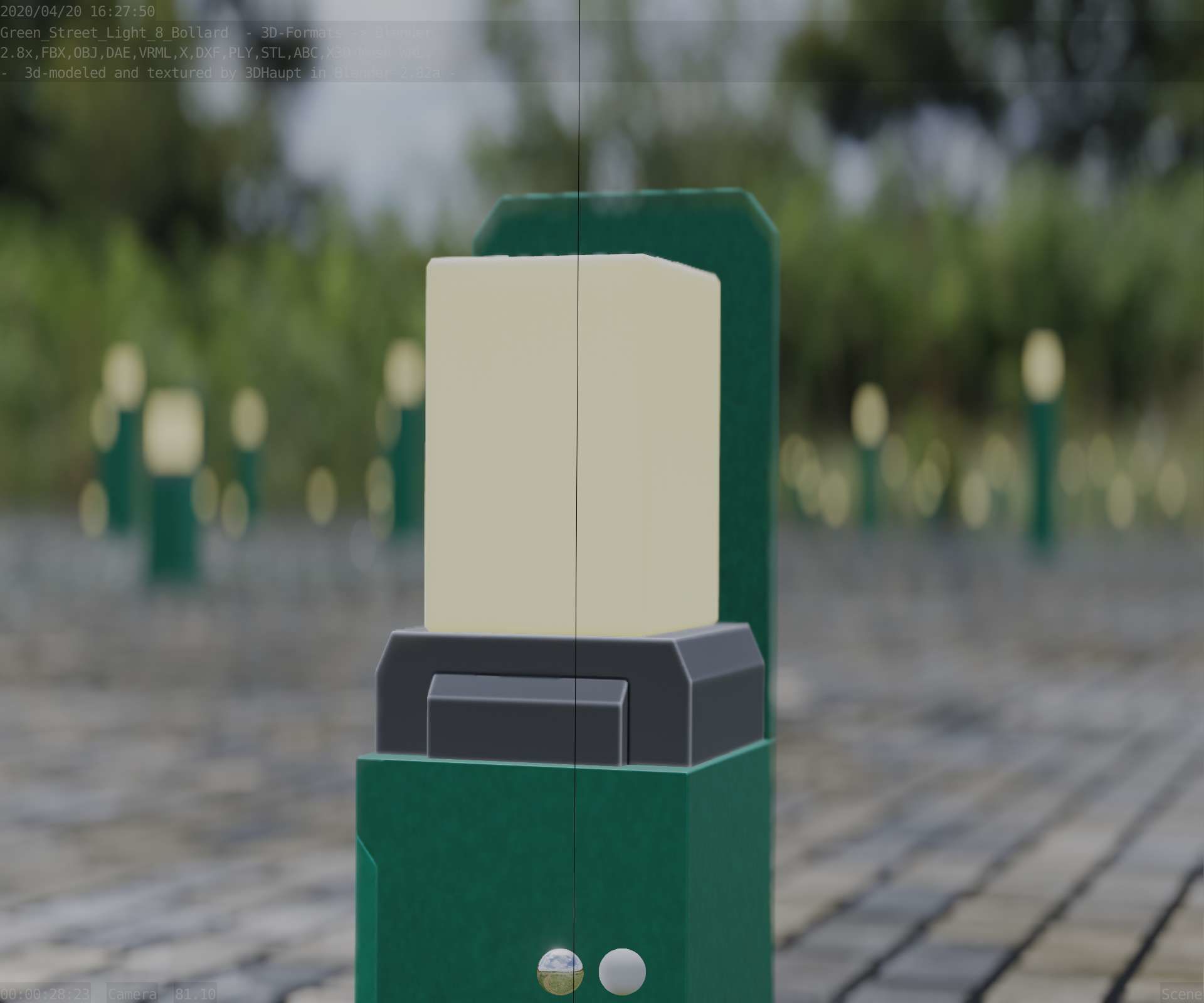 Street Light 8 Bollard 350 mm Moss Green Version 2 Low-poly 3D model_95