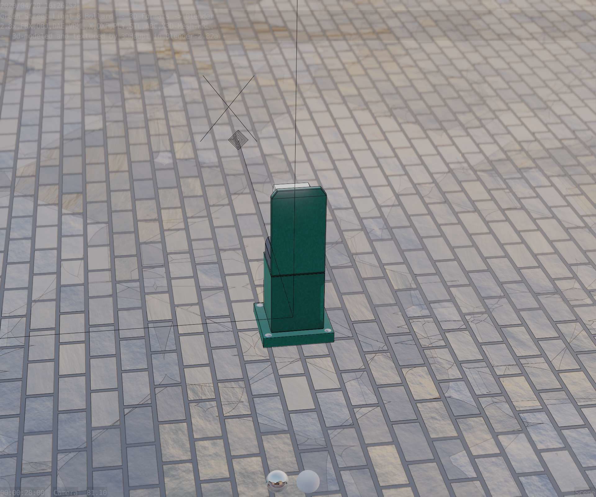 Street Light 8 Bollard 350 mm Moss Green Version 2 Low-poly 3D model_72