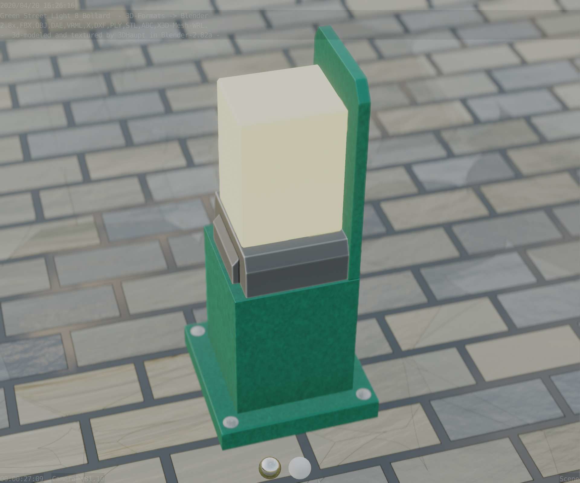Street Light 8 Bollard 350 mm Moss Green Version 2 Low-poly 3D model_57