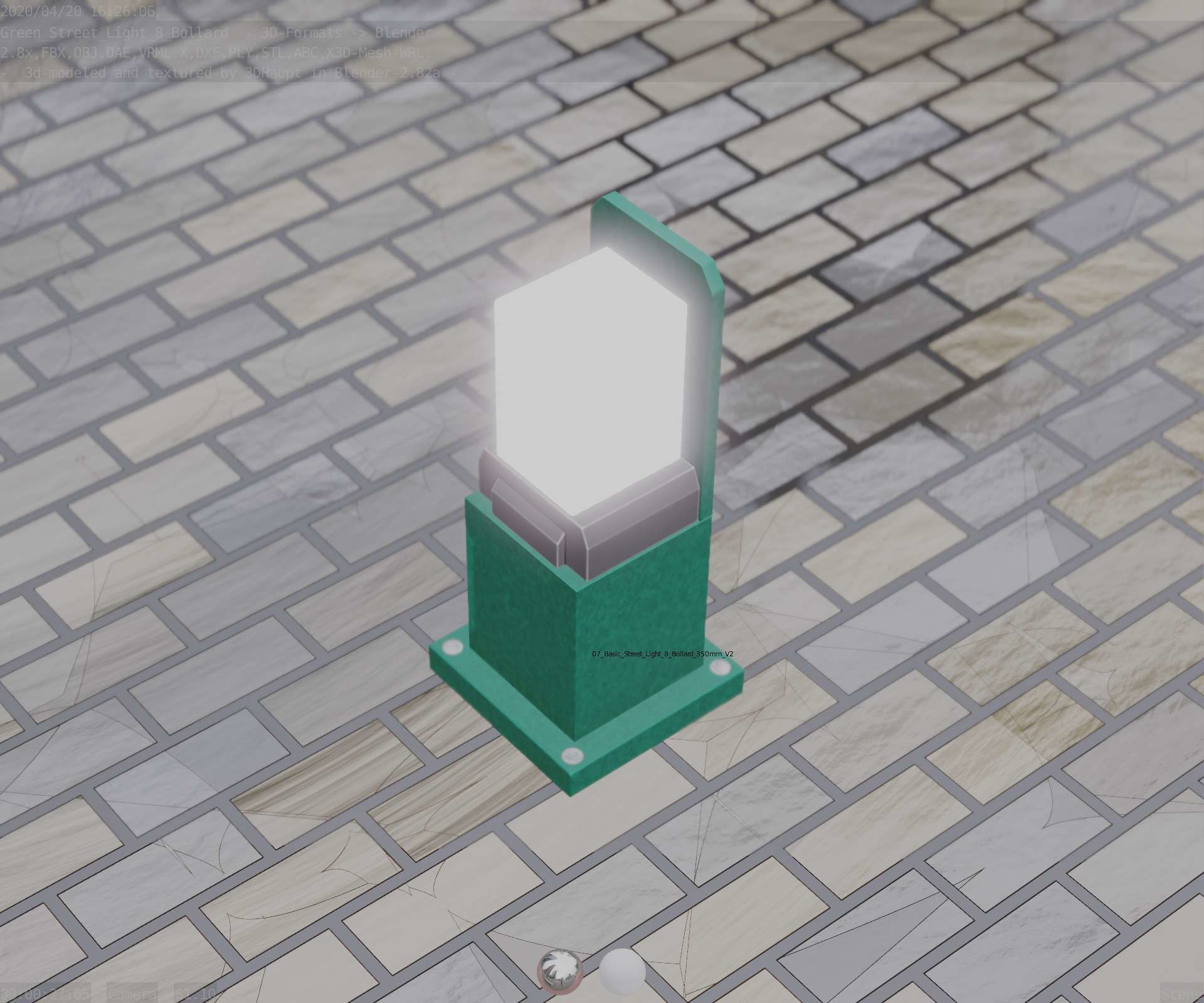 Street Light 8 Bollard 350 mm Moss Green Version 2 Low-poly 3D model_53