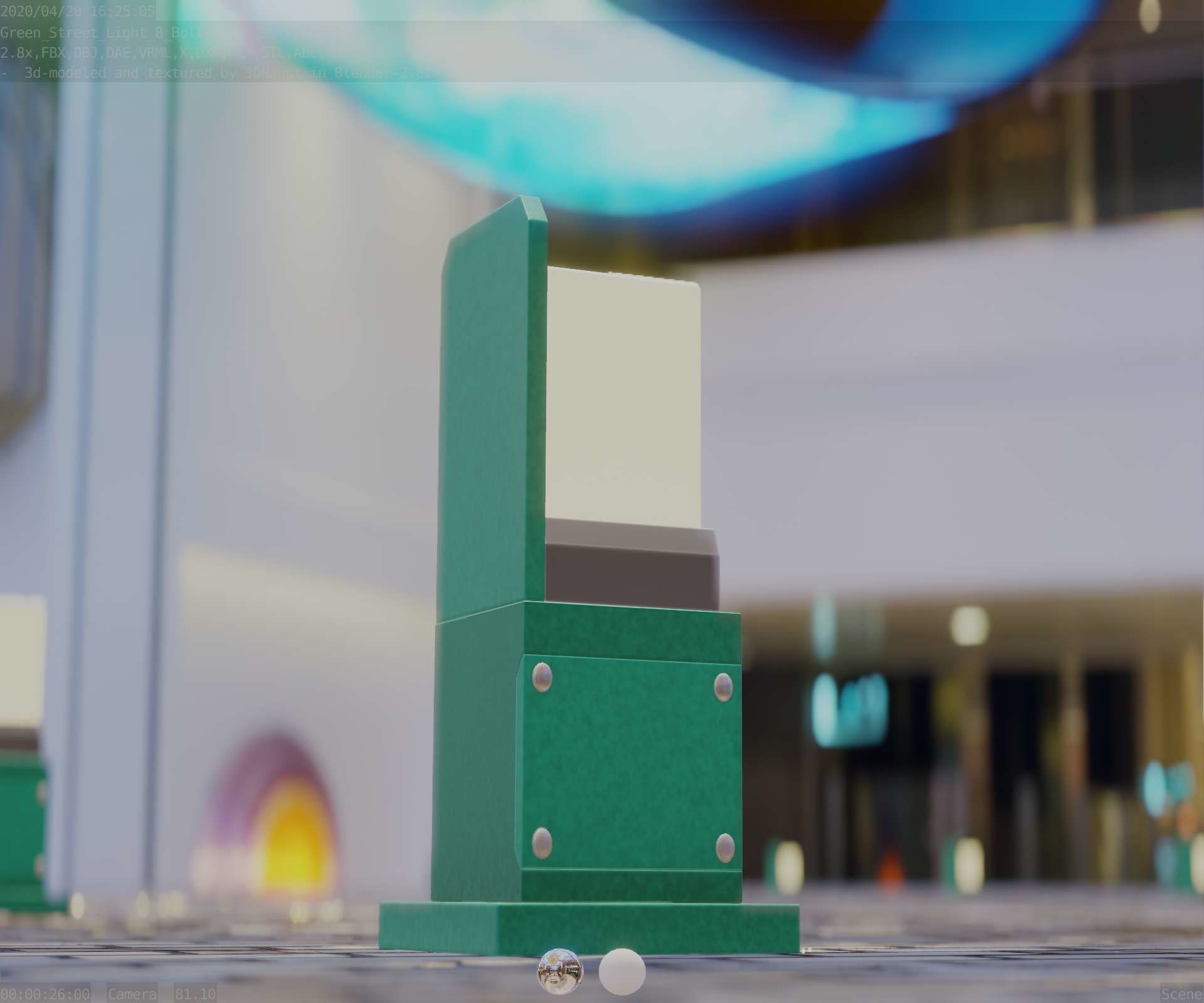 Street Light 8 Bollard 350 mm Moss Green Version 2 Low-poly 3D model_29