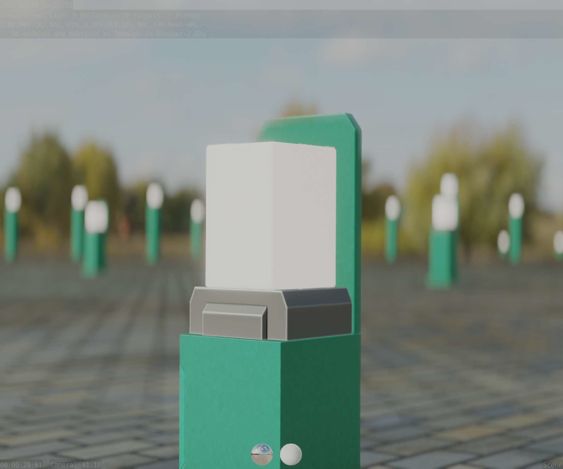 Street Light 8 Bollard 350 mm Moss Green Version 2 Low-poly 3D model_97