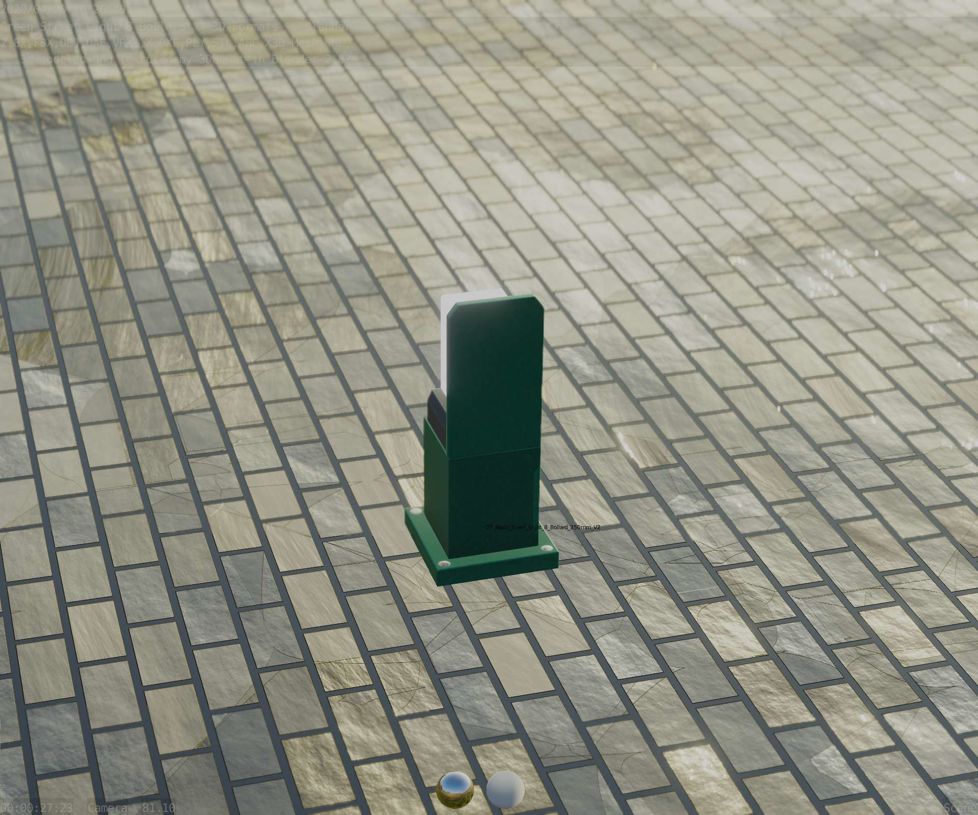 Street Light 8 Bollard 350 mm Moss Green Version 2 Low-poly 3D model_71