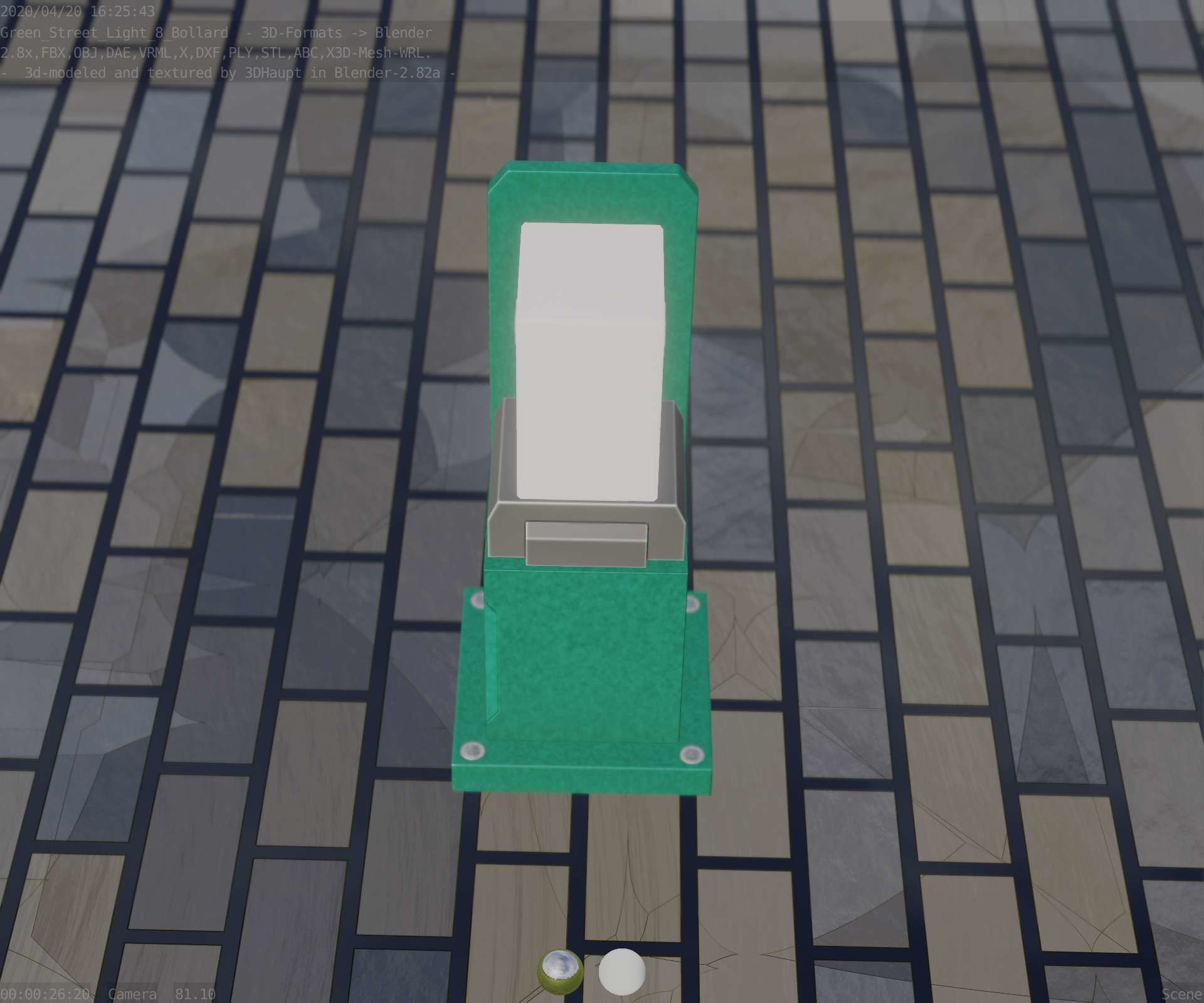 Street Light 8 Bollard 350 mm Moss Green Version 2 Low-poly 3D model_45