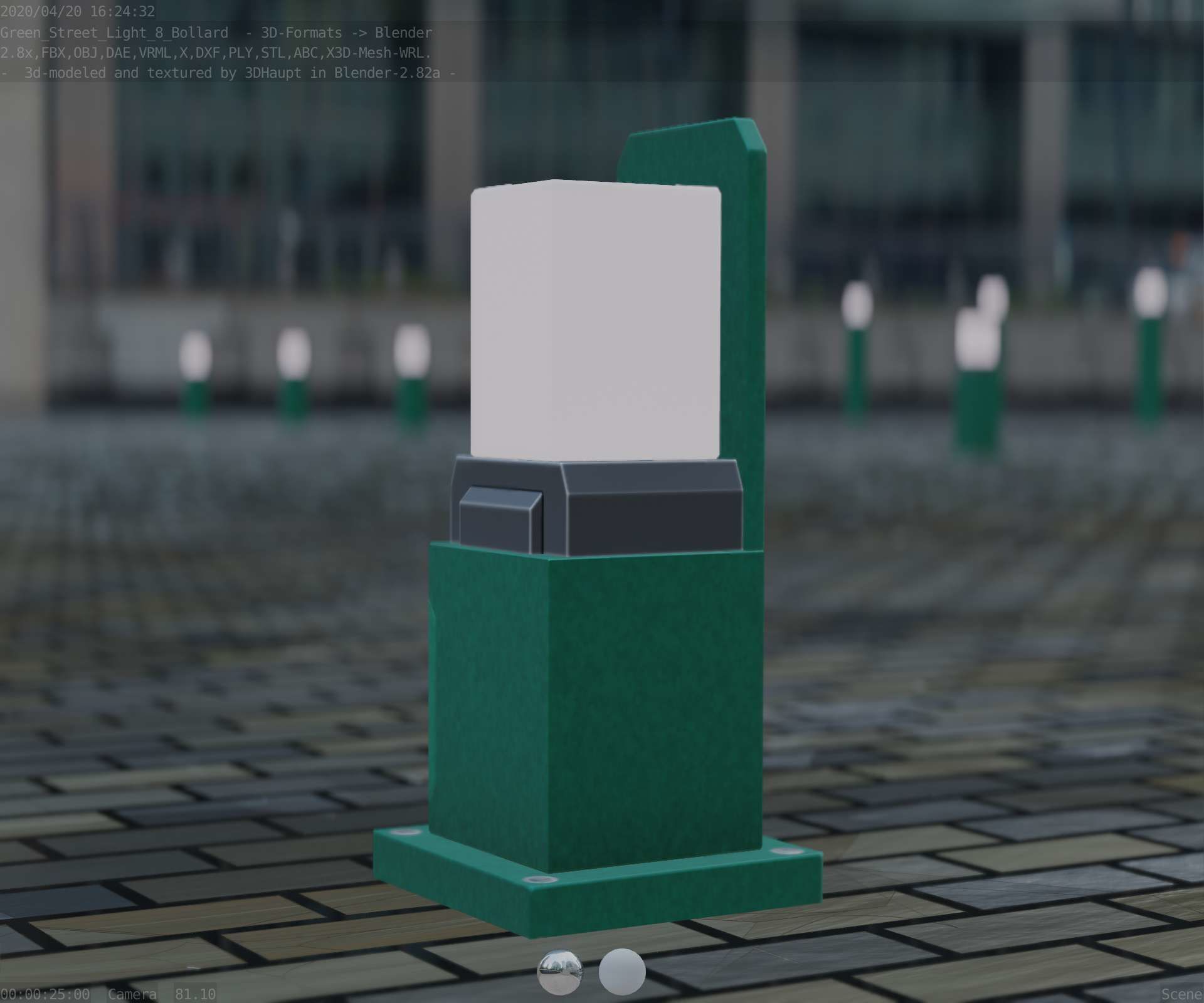Street Light 8 Bollard 350 mm Moss Green Version 2 Low-poly 3D model_5
