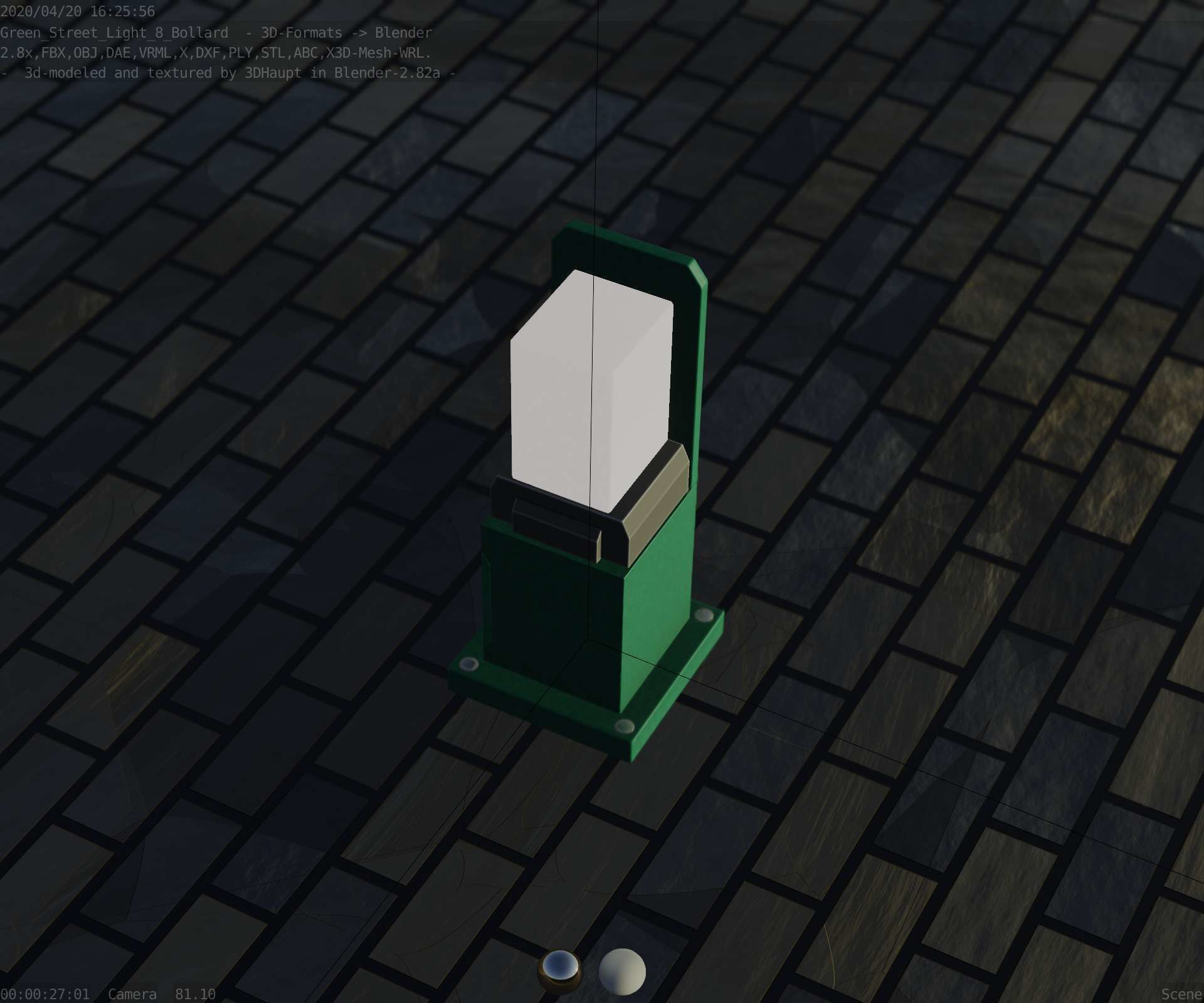 Street Light 8 Bollard 350 mm Moss Green Version 2 Low-poly 3D model_1