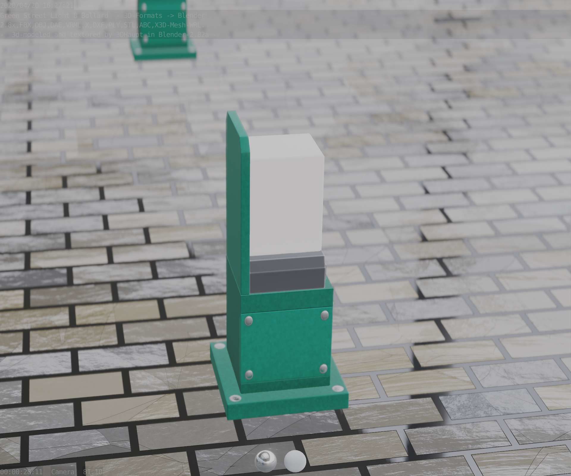 Street Light 8 Bollard 350 mm Moss Green Version 2 Low-poly 3D model_83