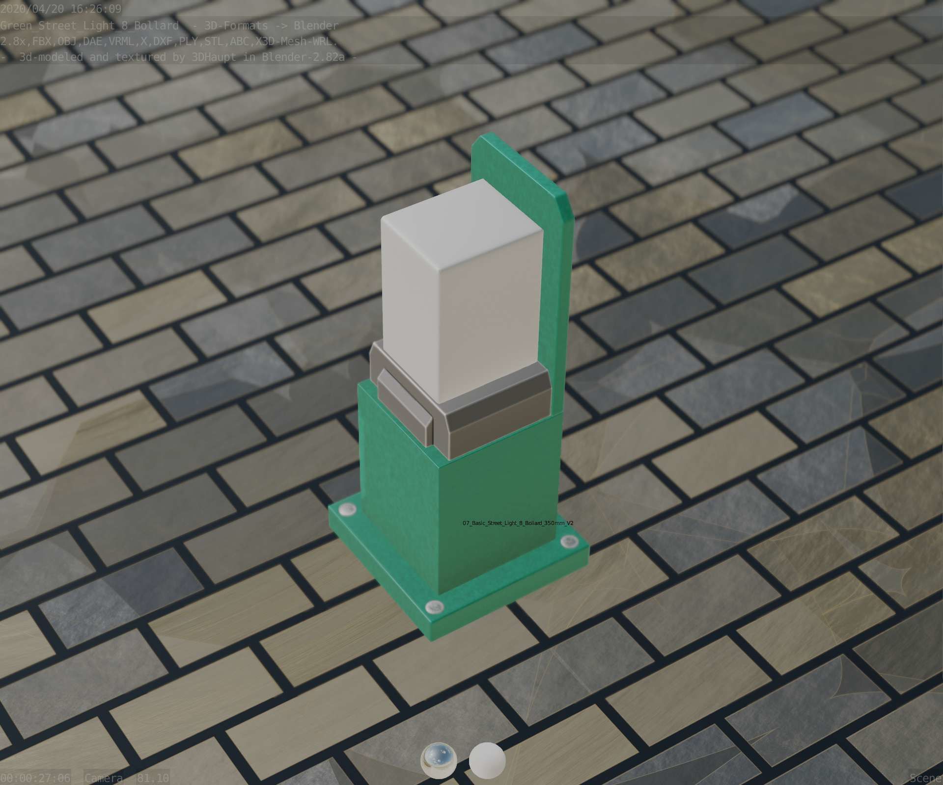 Street Light 8 Bollard 350 mm Moss Green Version 2 Low-poly 3D model_54