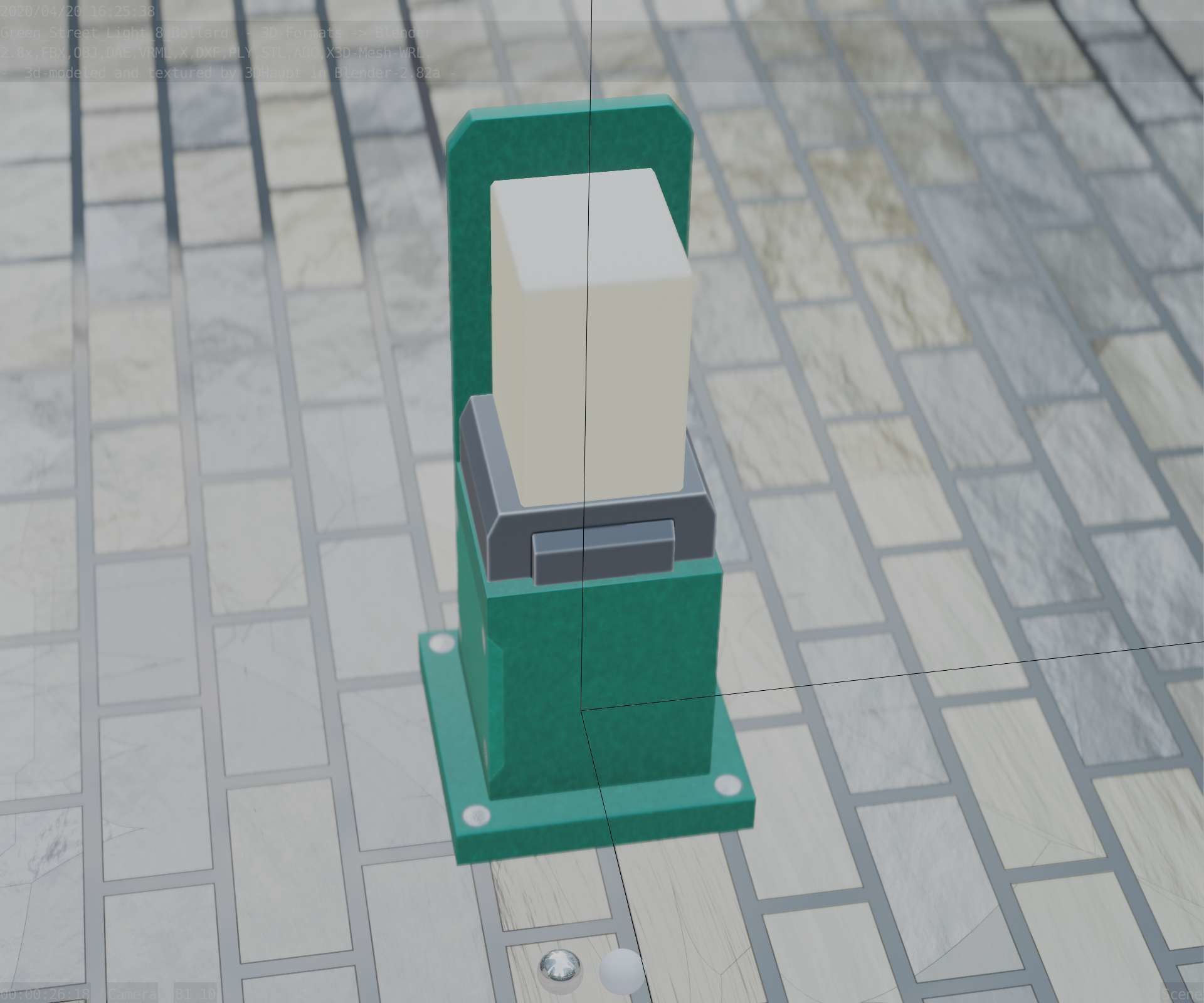 Street Light 8 Bollard 350 mm Moss Green Version 2 Low-poly 3D model_43