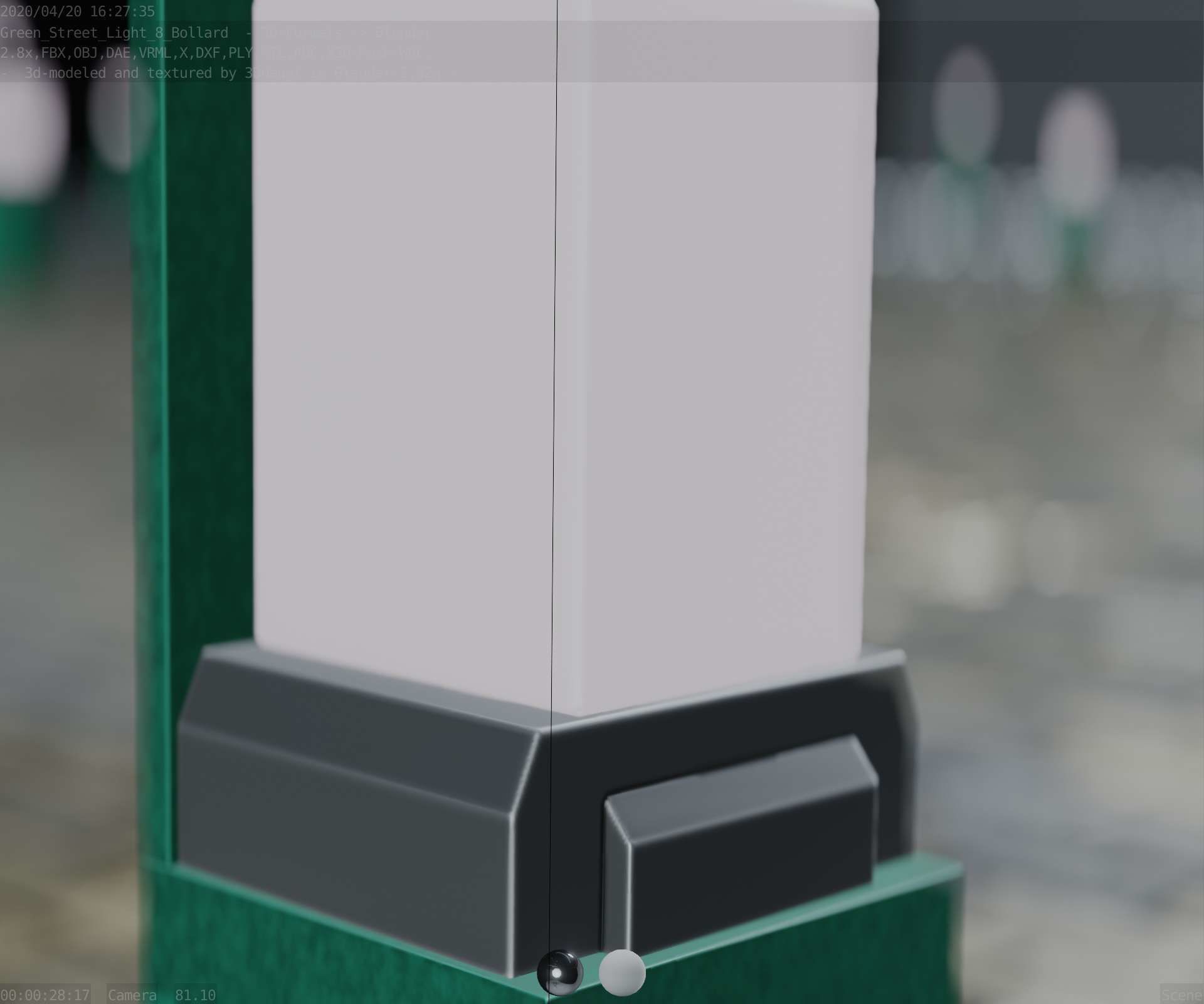 Street Light 8 Bollard 350 mm Moss Green Version 2 Low-poly 3D model_89