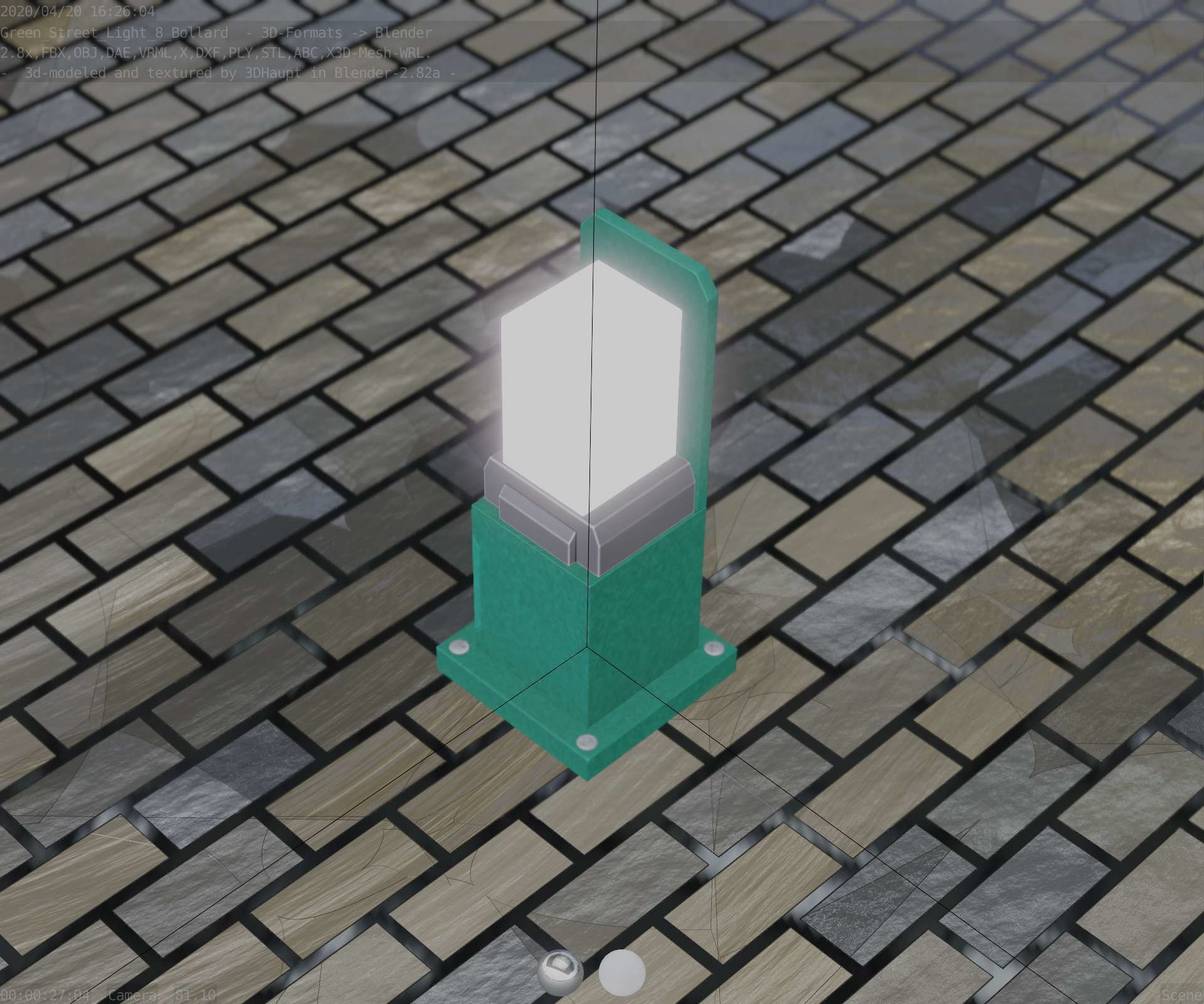 Street Light 8 Bollard 350 mm Moss Green Version 2 Low-poly 3D model_52