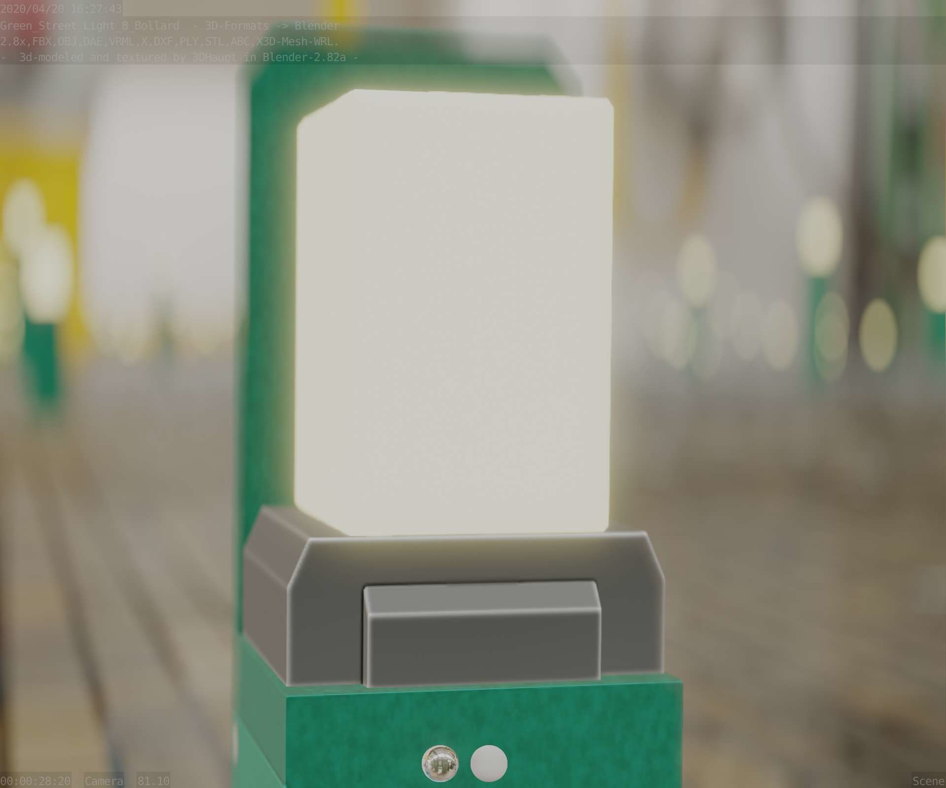 Street Light 8 Bollard 350 mm Moss Green Version 2 Low-poly 3D model_92