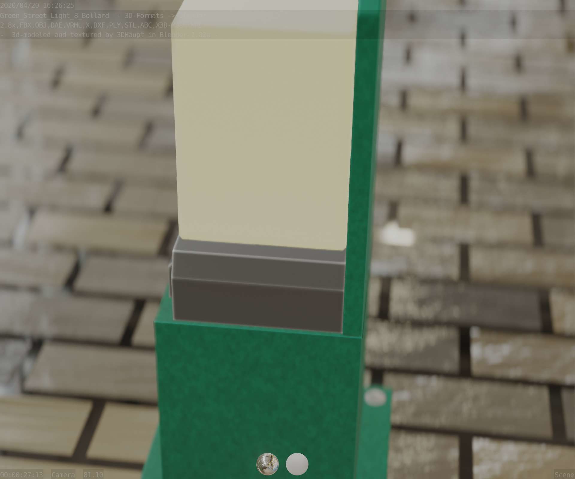 Street Light 8 Bollard 350 mm Moss Green Version 2 Low-poly 3D model_61