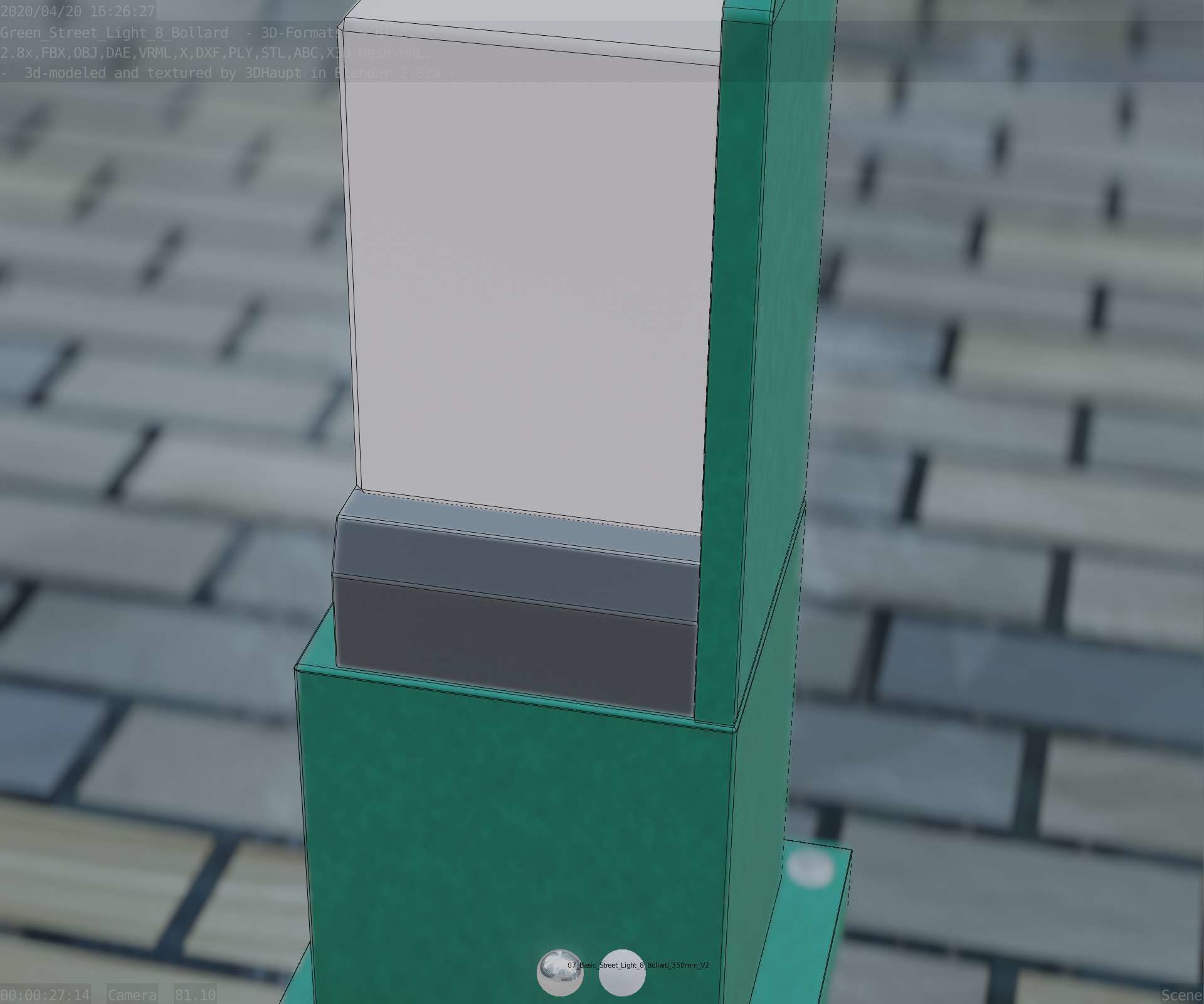 Street Light 8 Bollard 350 mm Moss Green Version 2 Low-poly 3D model_62