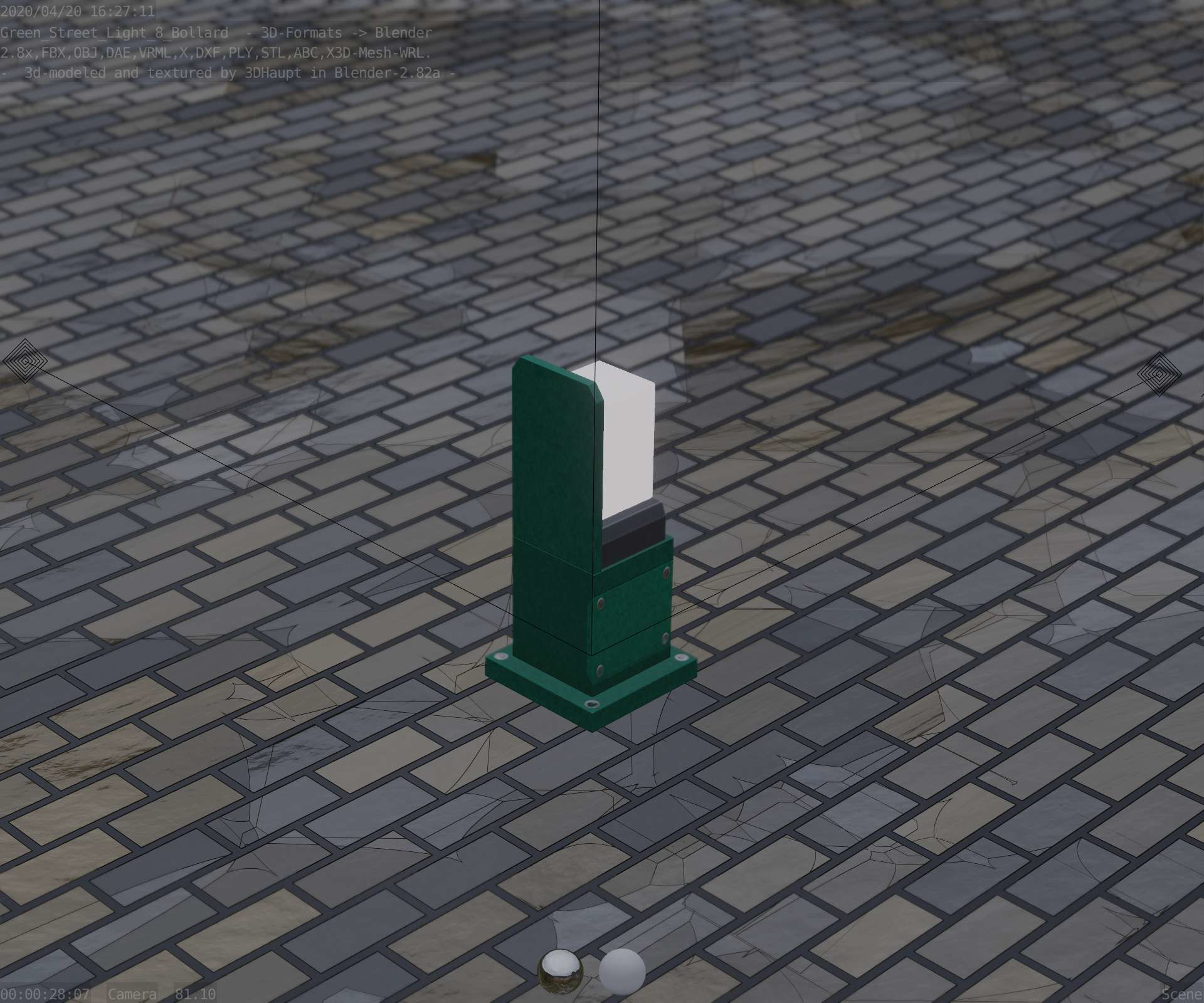 Street Light 8 Bollard 350 mm Moss Green Version 2 Low-poly 3D model_79