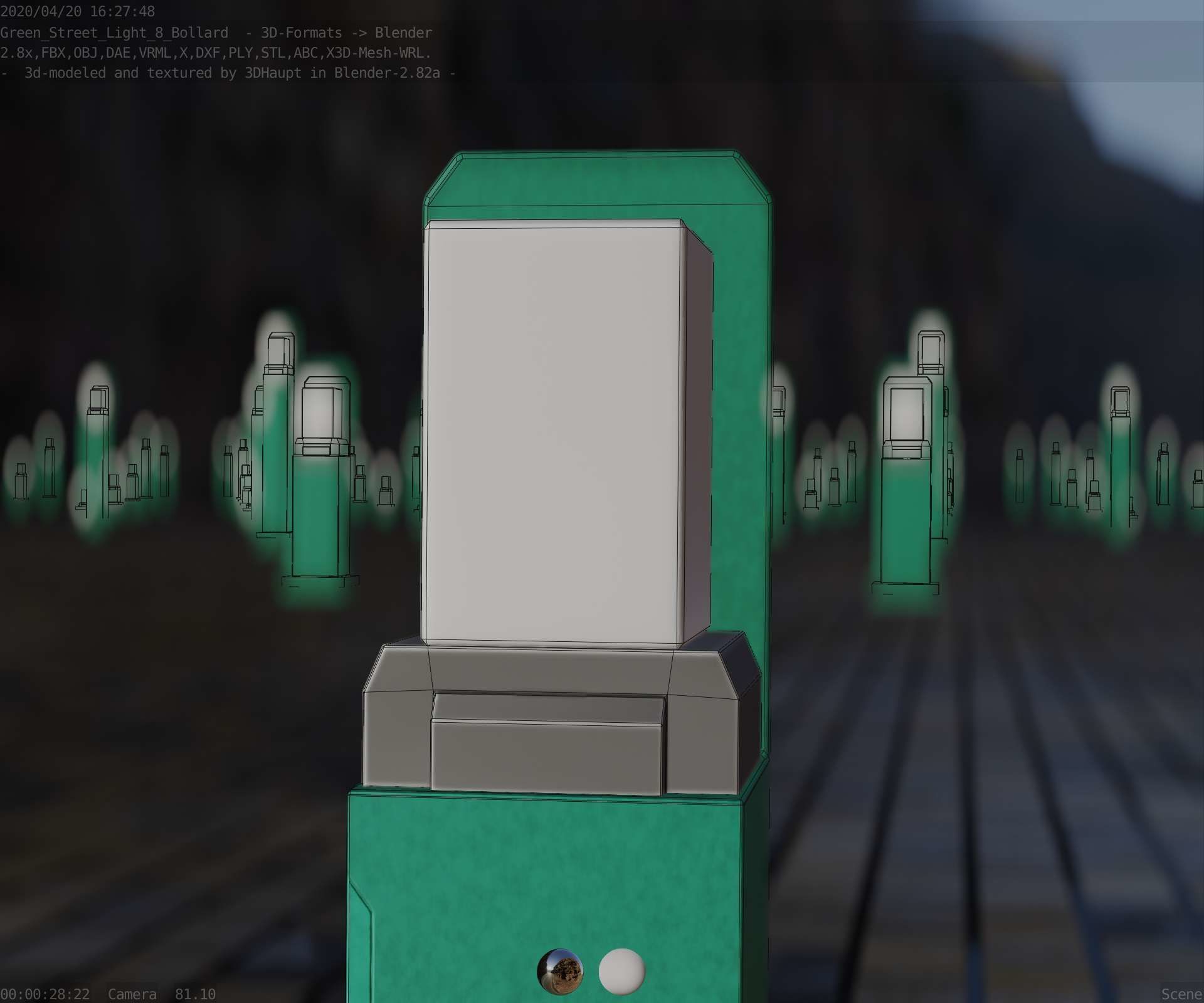 Street Light 8 Bollard 350 mm Moss Green Version 2 Low-poly 3D model_94