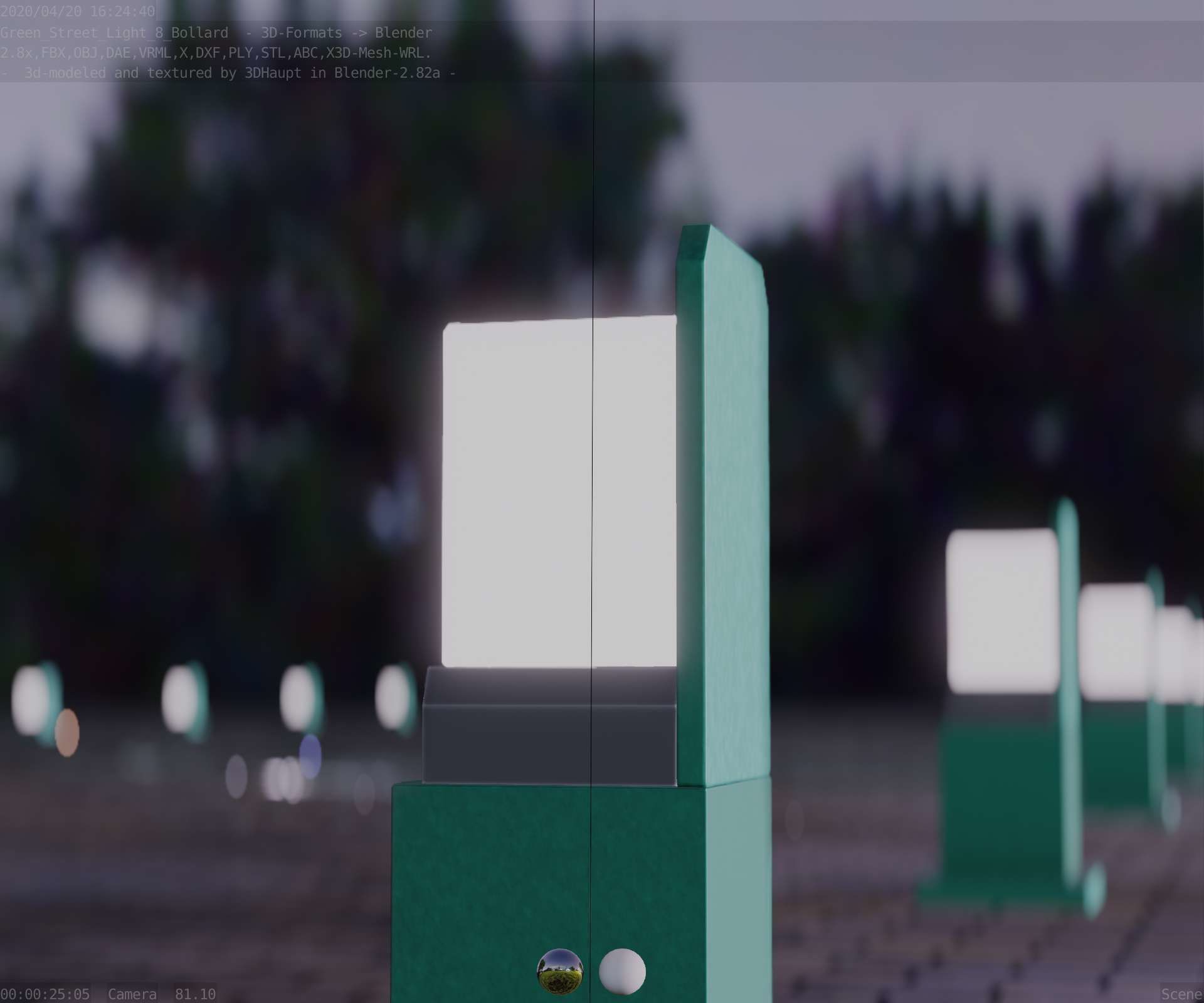 Street Light 8 Bollard 350 mm Moss Green Version 2 Low-poly 3D model_10