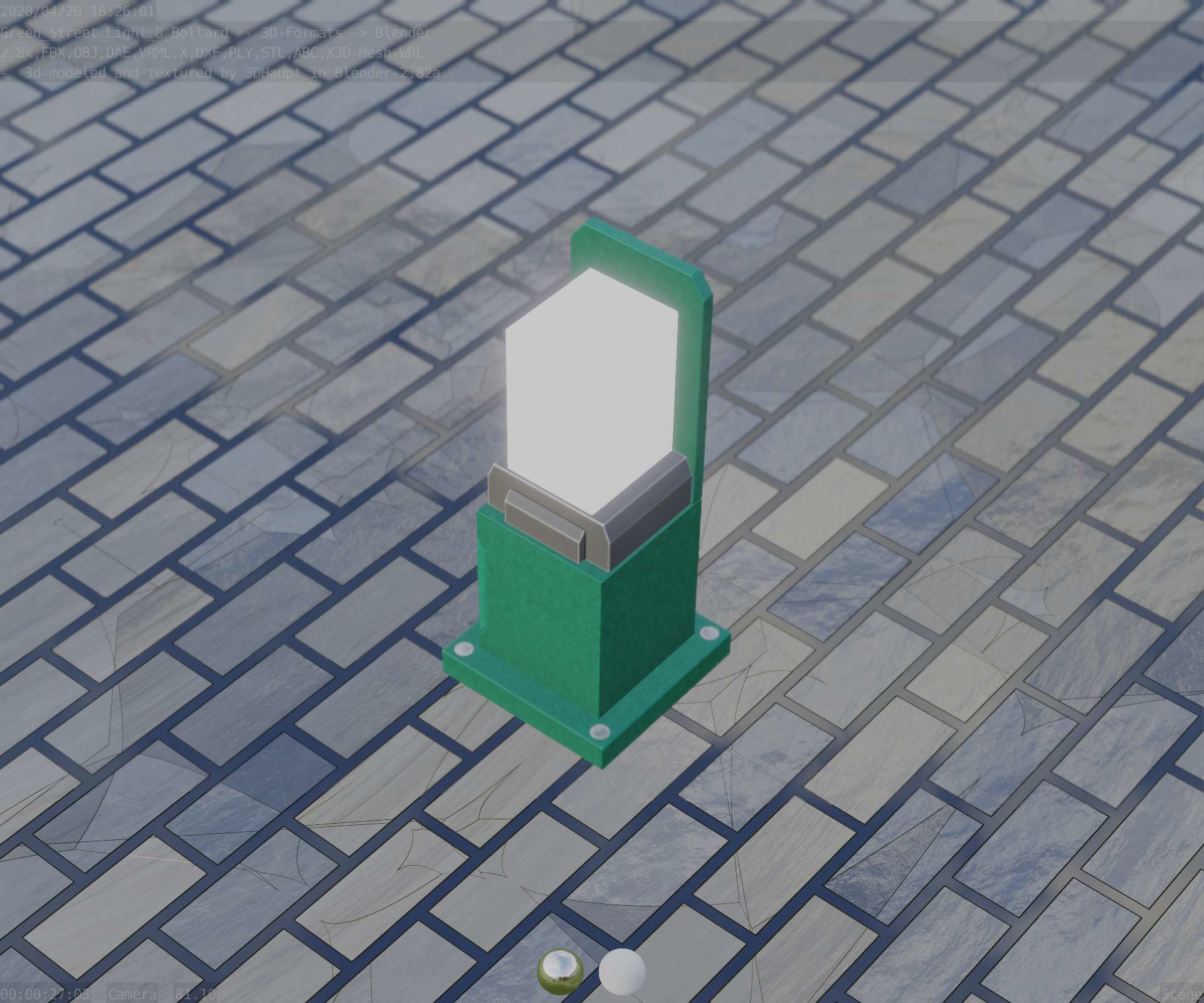 Street Light 8 Bollard 350 mm Moss Green Version 2 Low-poly 3D model_51