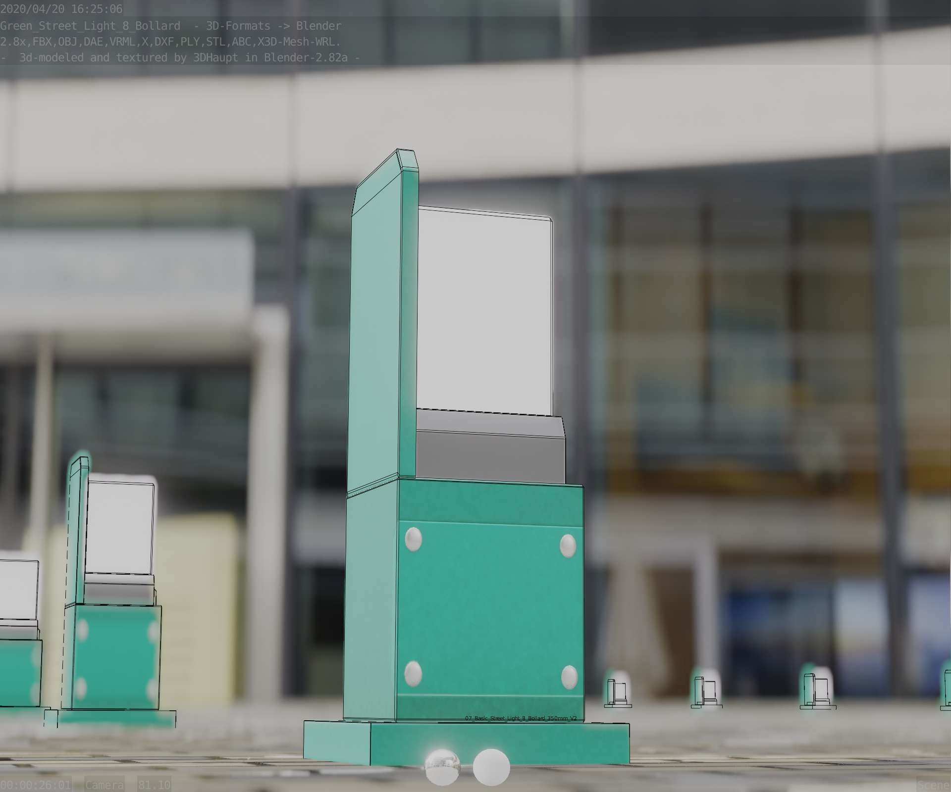 Street Light 8 Bollard 350 mm Moss Green Version 2 Low-poly 3D model_30