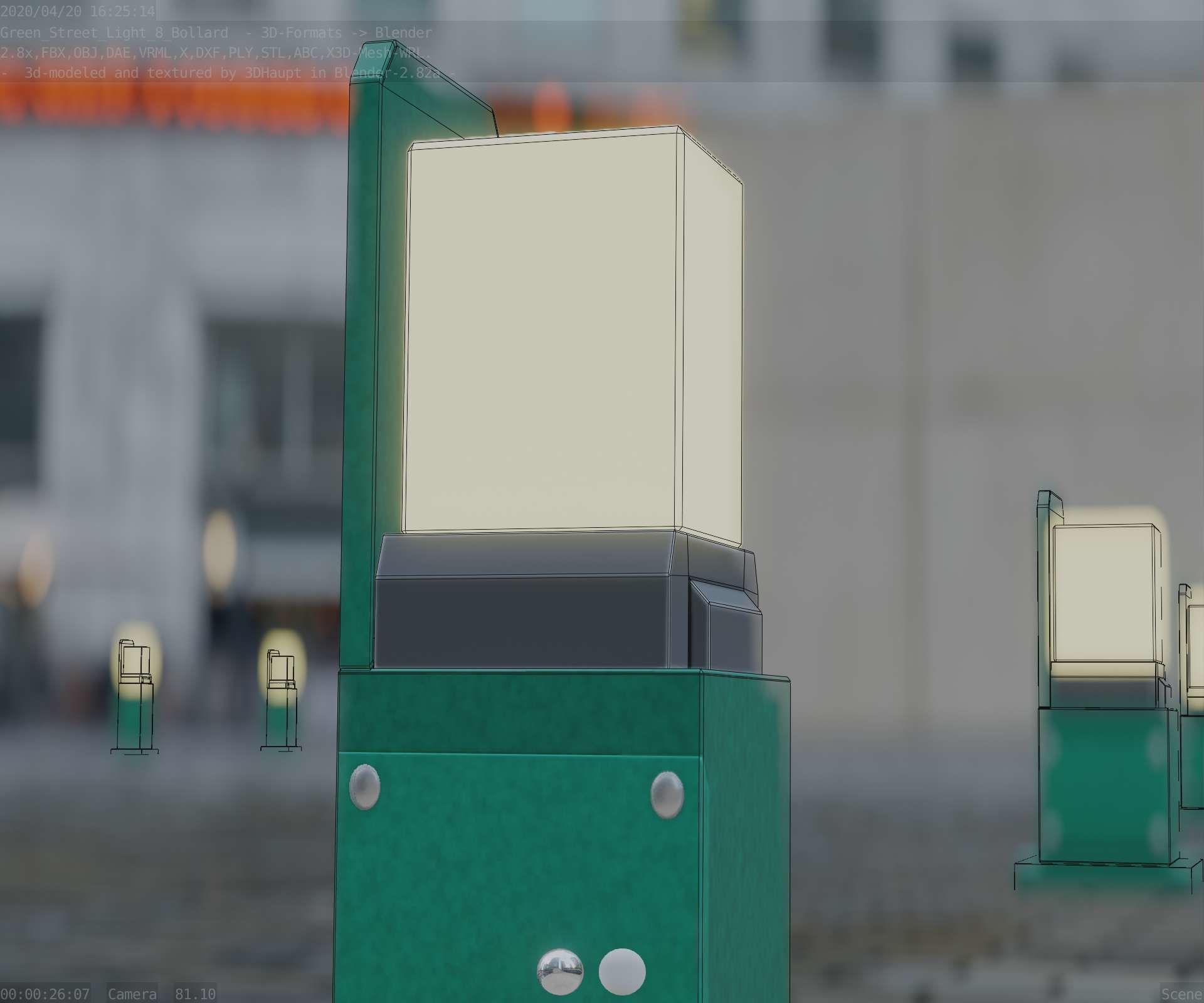 Street Light 8 Bollard 350 mm Moss Green Version 2 Low-poly 3D model_36