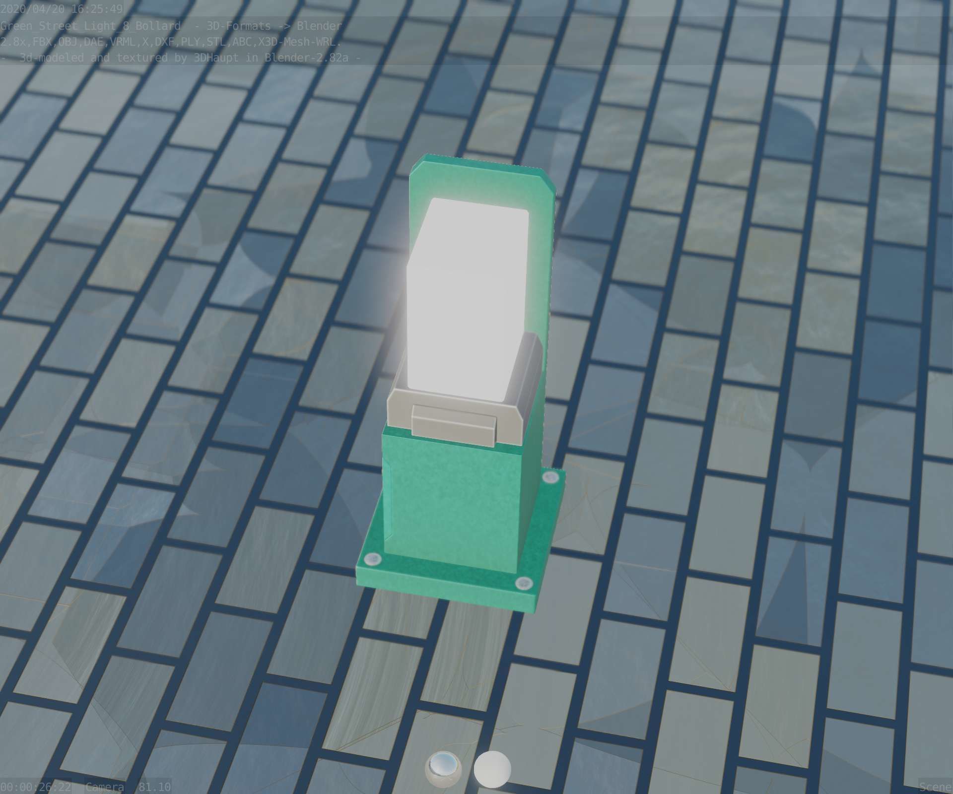 Street Light 8 Bollard 350 mm Moss Green Version 2 Low-poly 3D model_47