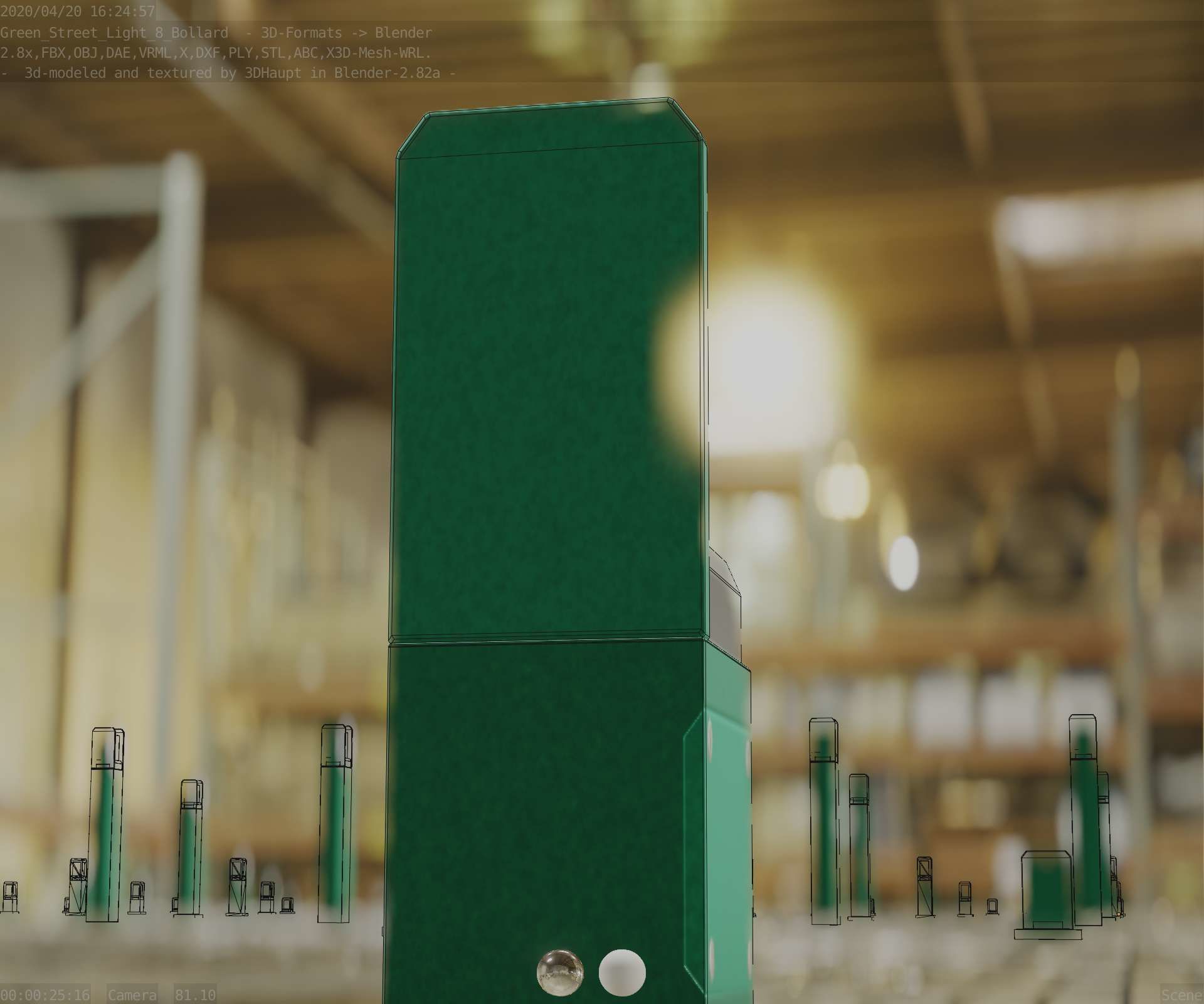 Street Light 8 Bollard 350 mm Moss Green Version 2 Low-poly 3D model_21