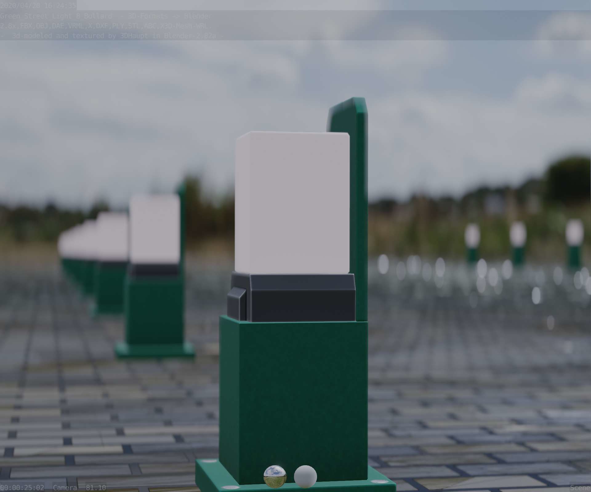 Street Light 8 Bollard 350 mm Moss Green Version 2 Low-poly 3D model_7