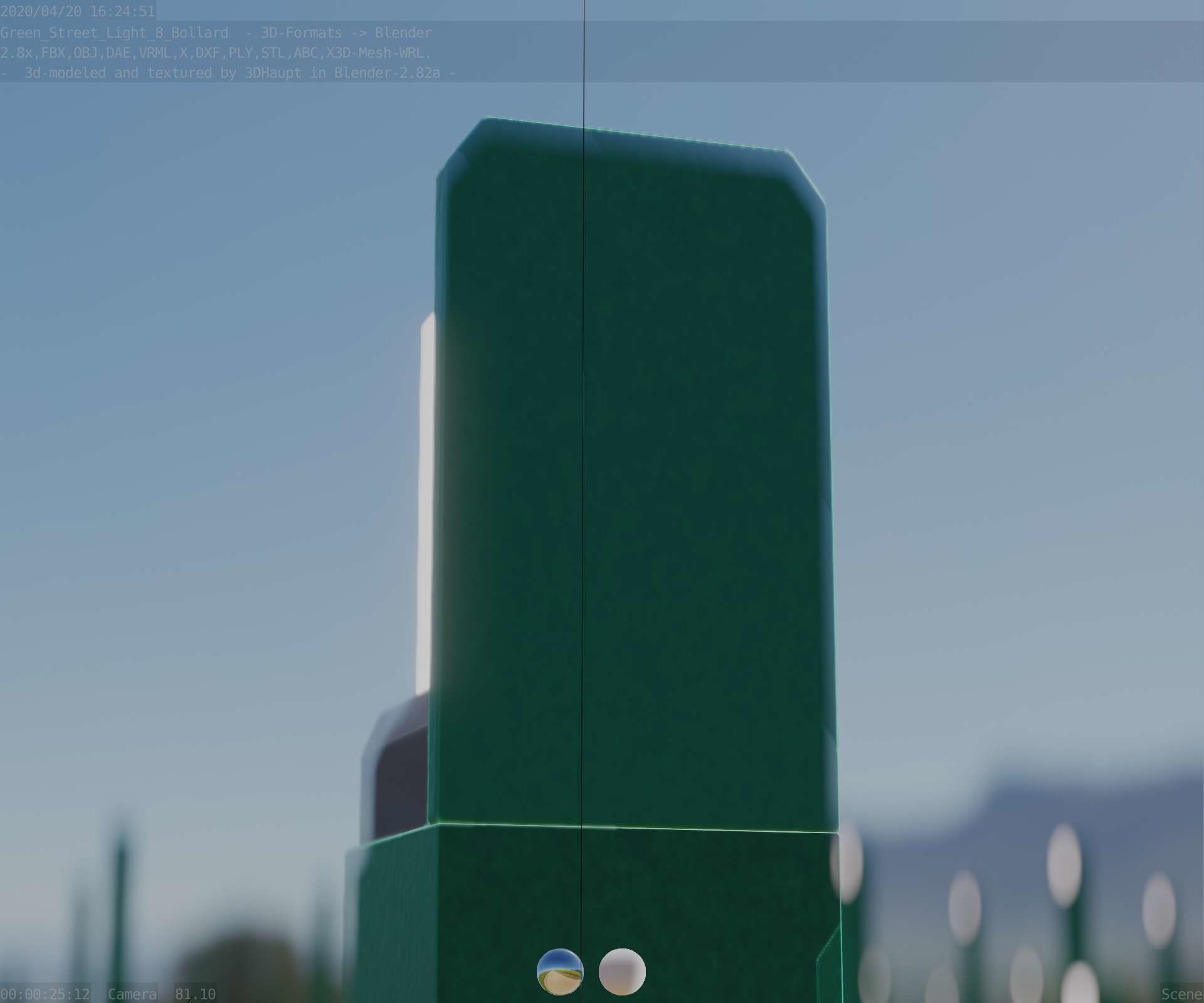Street Light 8 Bollard 350 mm Moss Green Version 2 Low-poly 3D model_17