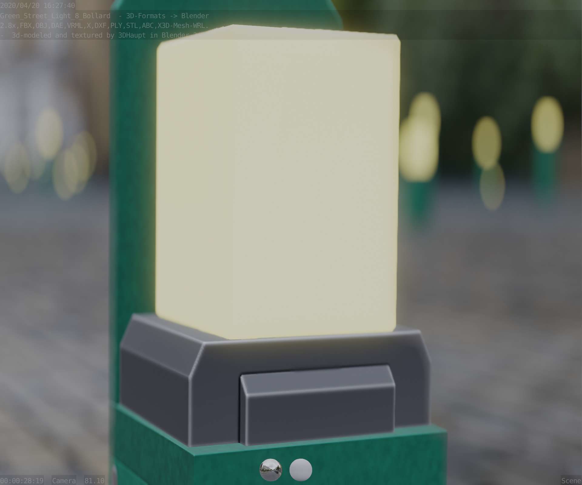 Street Light 8 Bollard 350 mm Moss Green Version 2 Low-poly 3D model_91