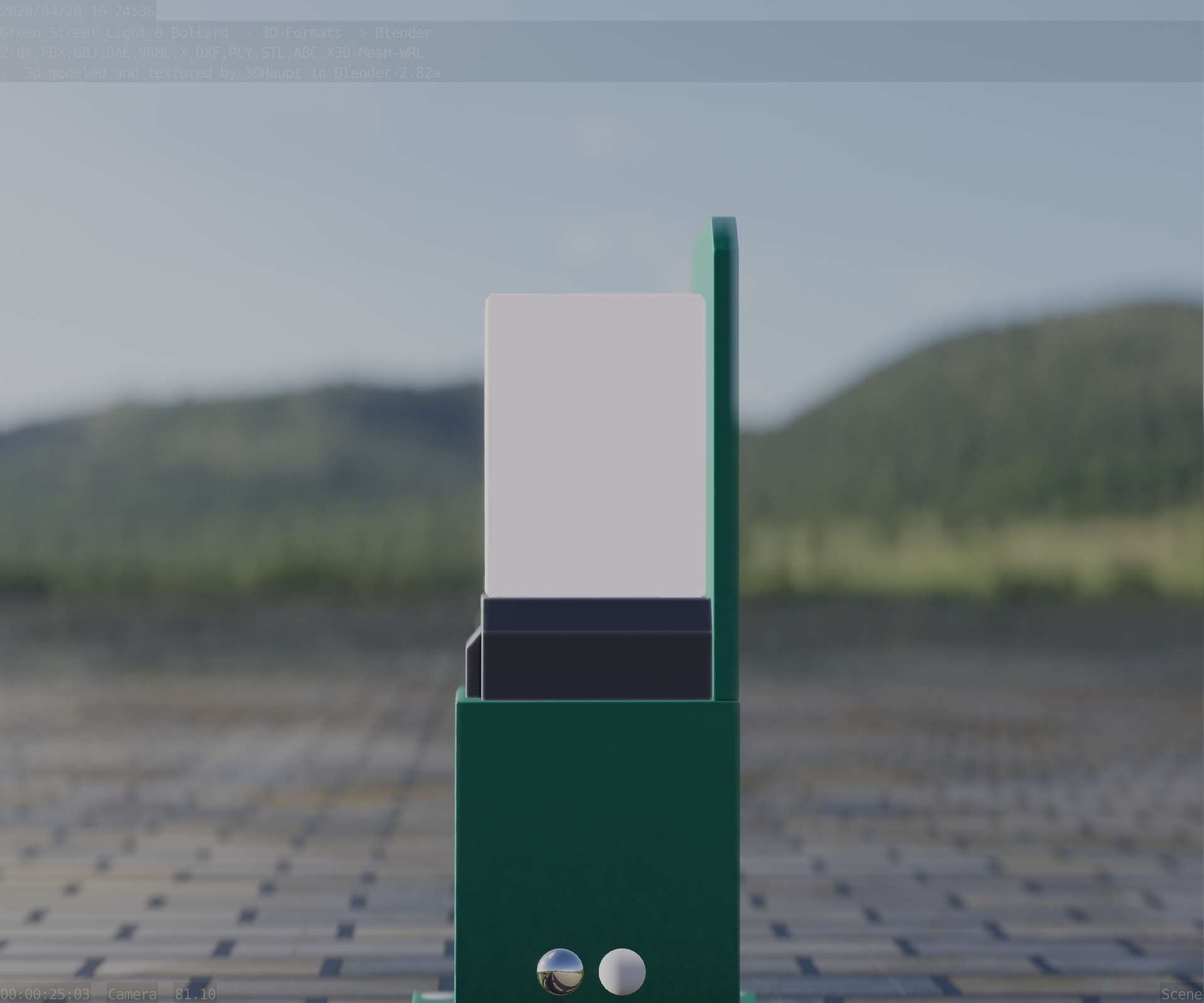 Street Light 8 Bollard 350 mm Moss Green Version 2 Low-poly 3D model_8