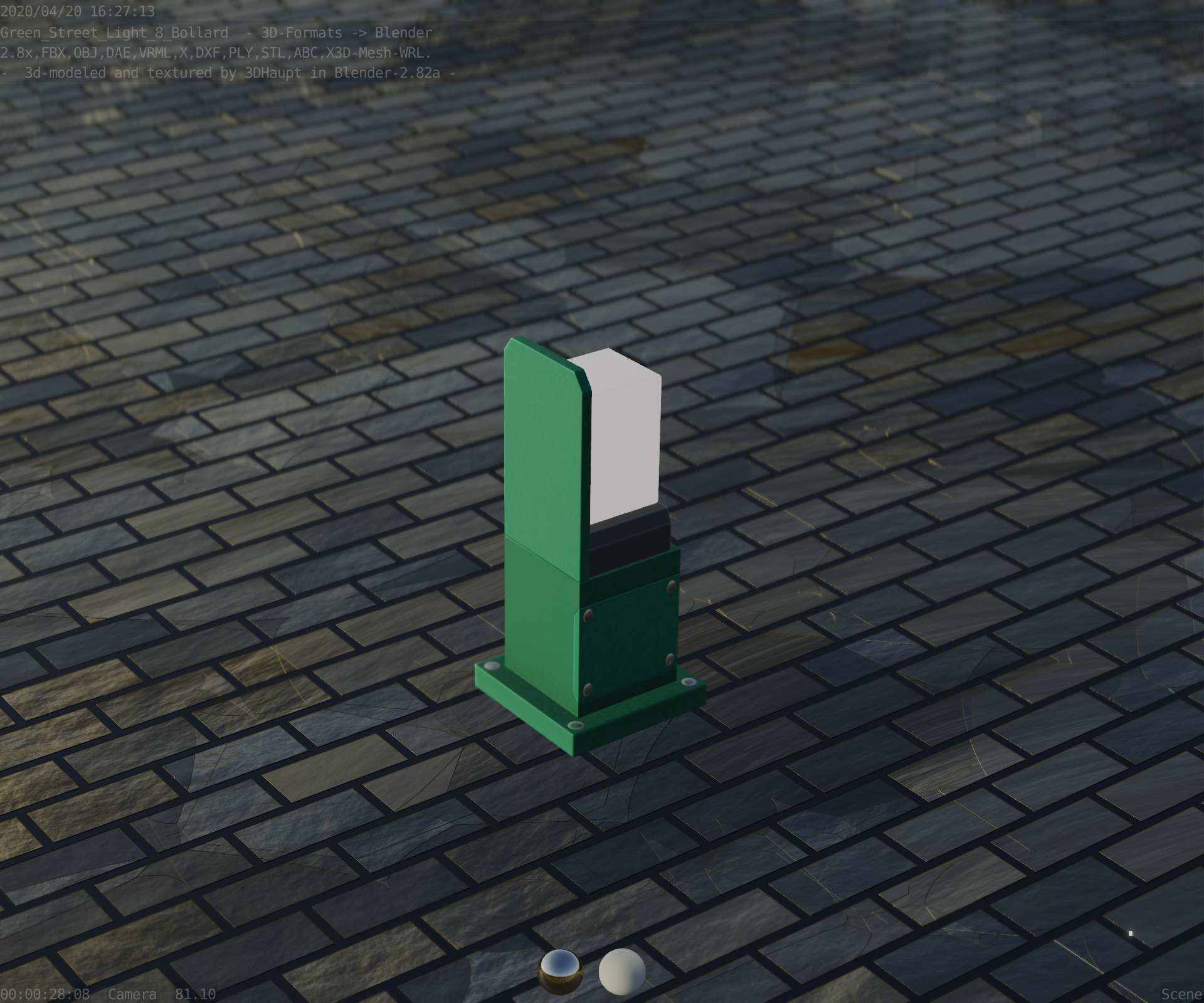 Street Light 8 Bollard 350 mm Moss Green Version 2 Low-poly 3D model_80