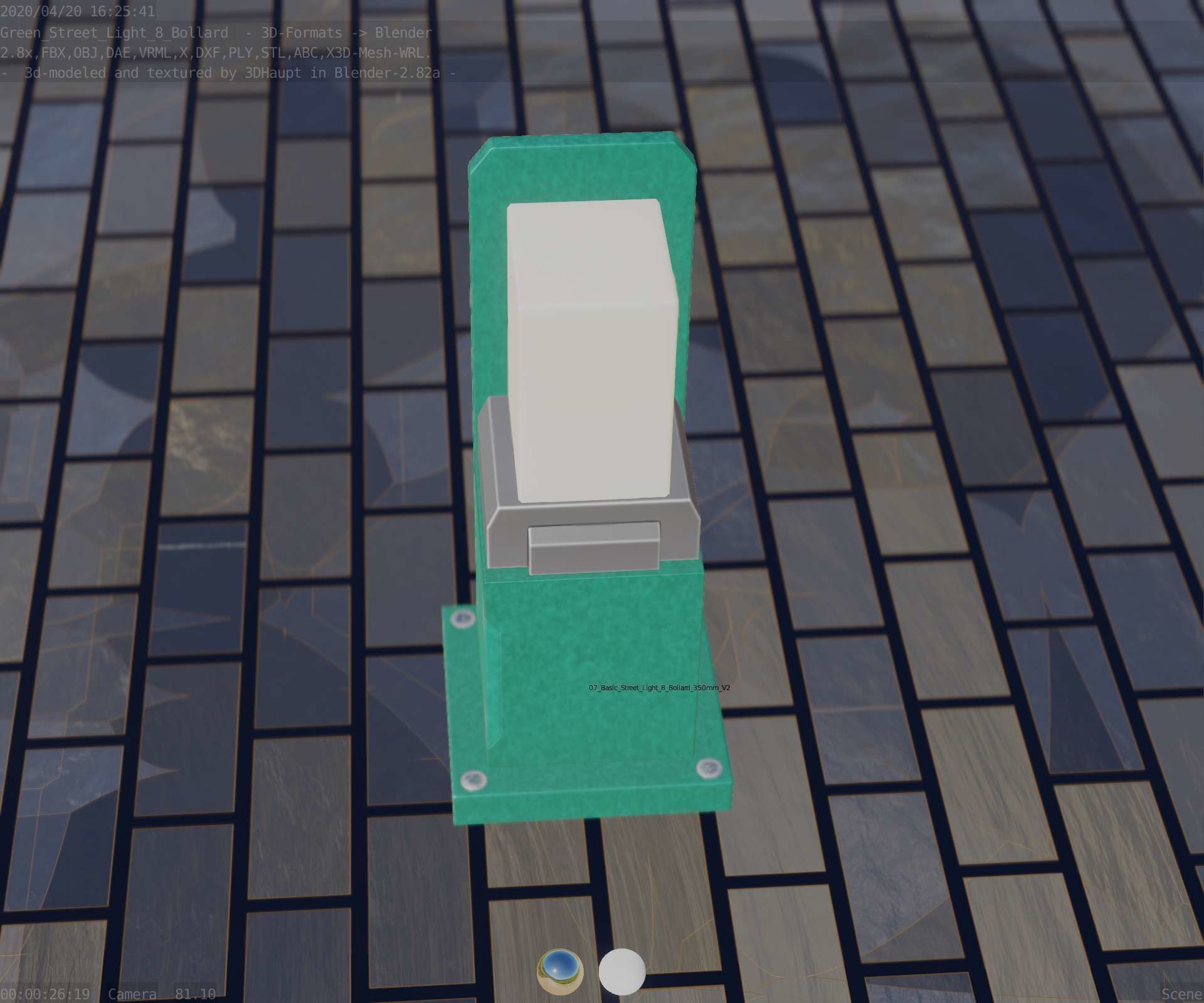 Street Light 8 Bollard 350 mm Moss Green Version 2 Low-poly 3D model_44