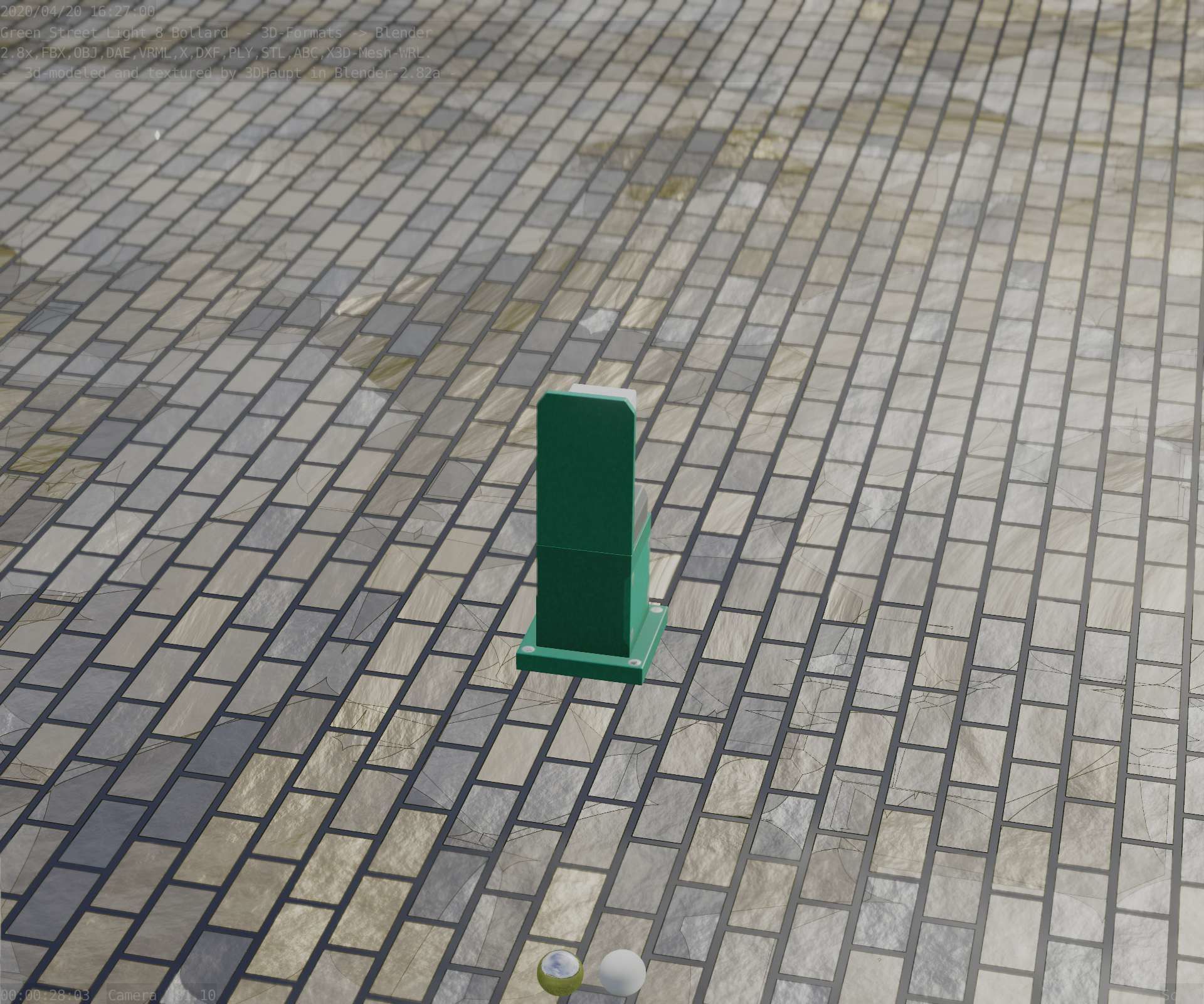 Street Light 8 Bollard 350 mm Moss Green Version 2 Low-poly 3D model_75
