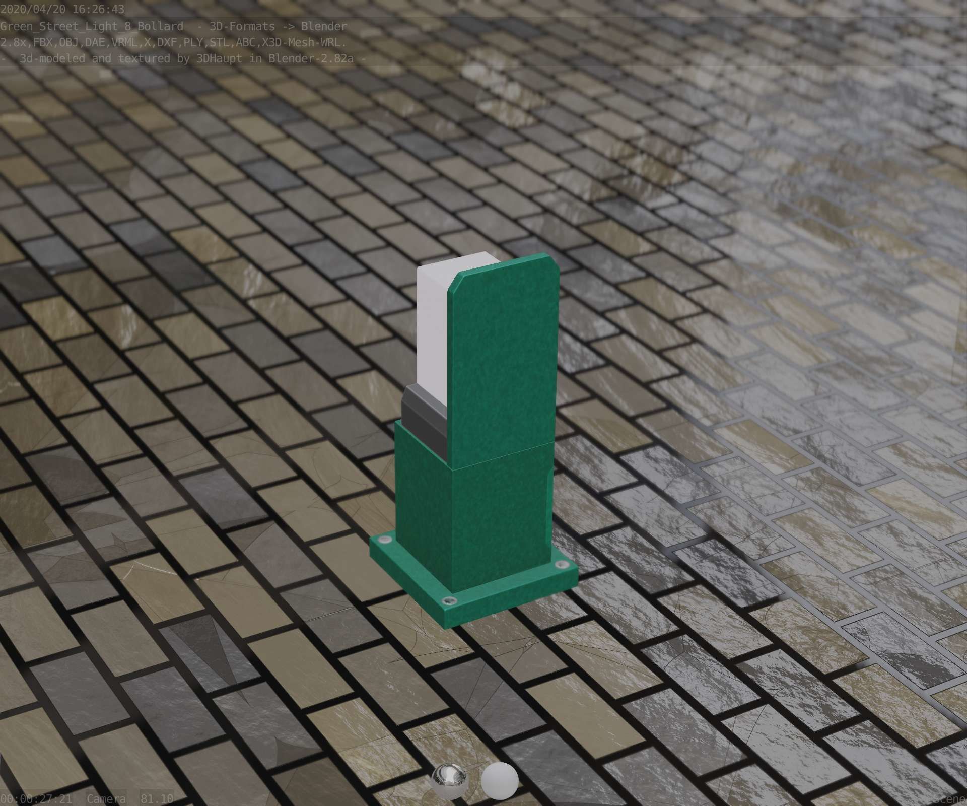 Street Light 8 Bollard 350 mm Moss Green Version 2 Low-poly 3D model_69