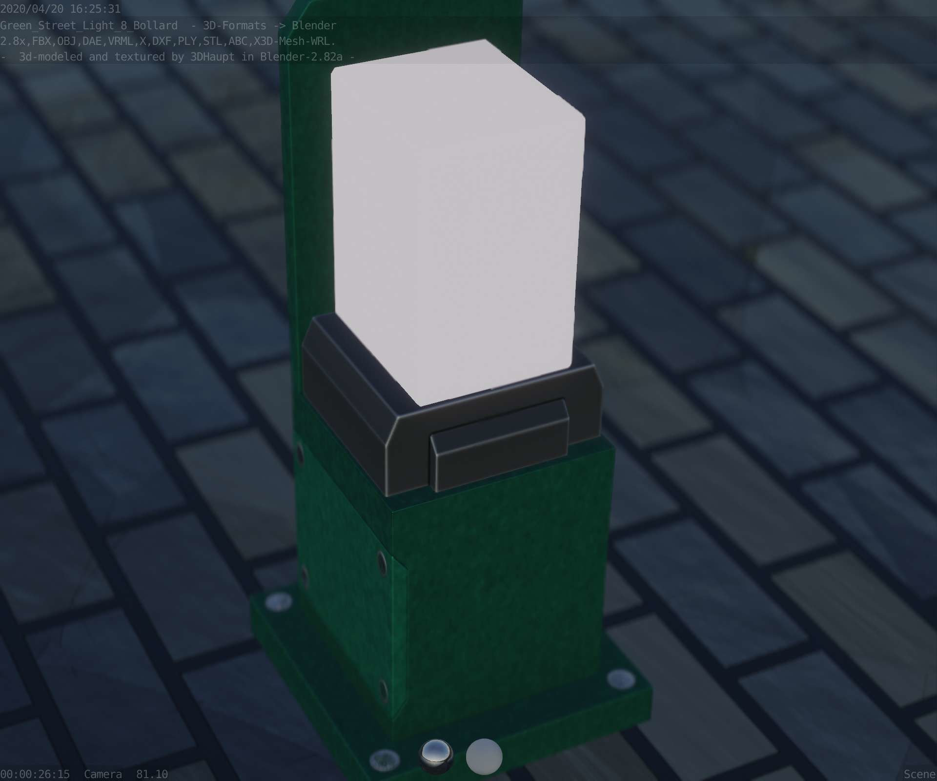 Street Light 8 Bollard 350 mm Moss Green Version 2 Low-poly 3D model_4