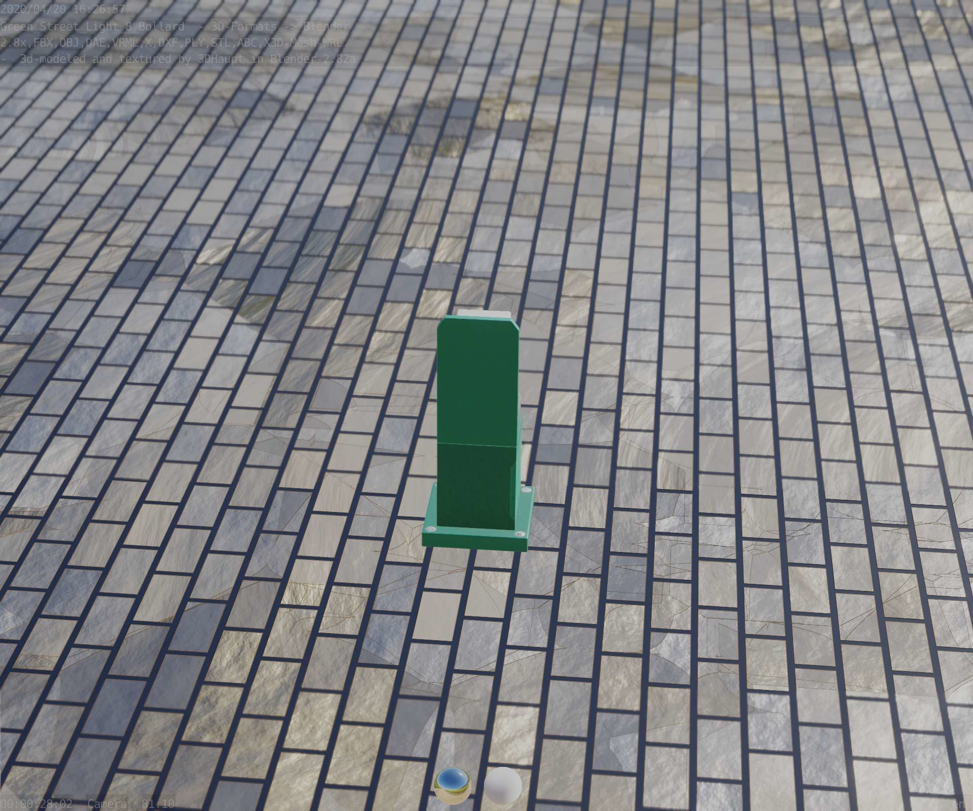 Street Light 8 Bollard 350 mm Moss Green Version 2 Low-poly 3D model_74