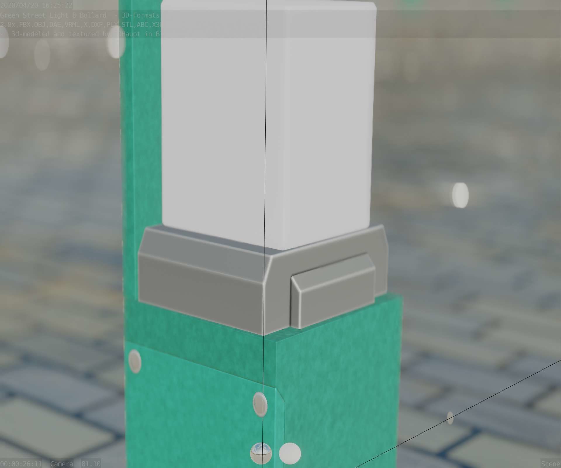 Street Light 8 Bollard 350 mm Moss Green Version 2 Low-poly 3D model_40