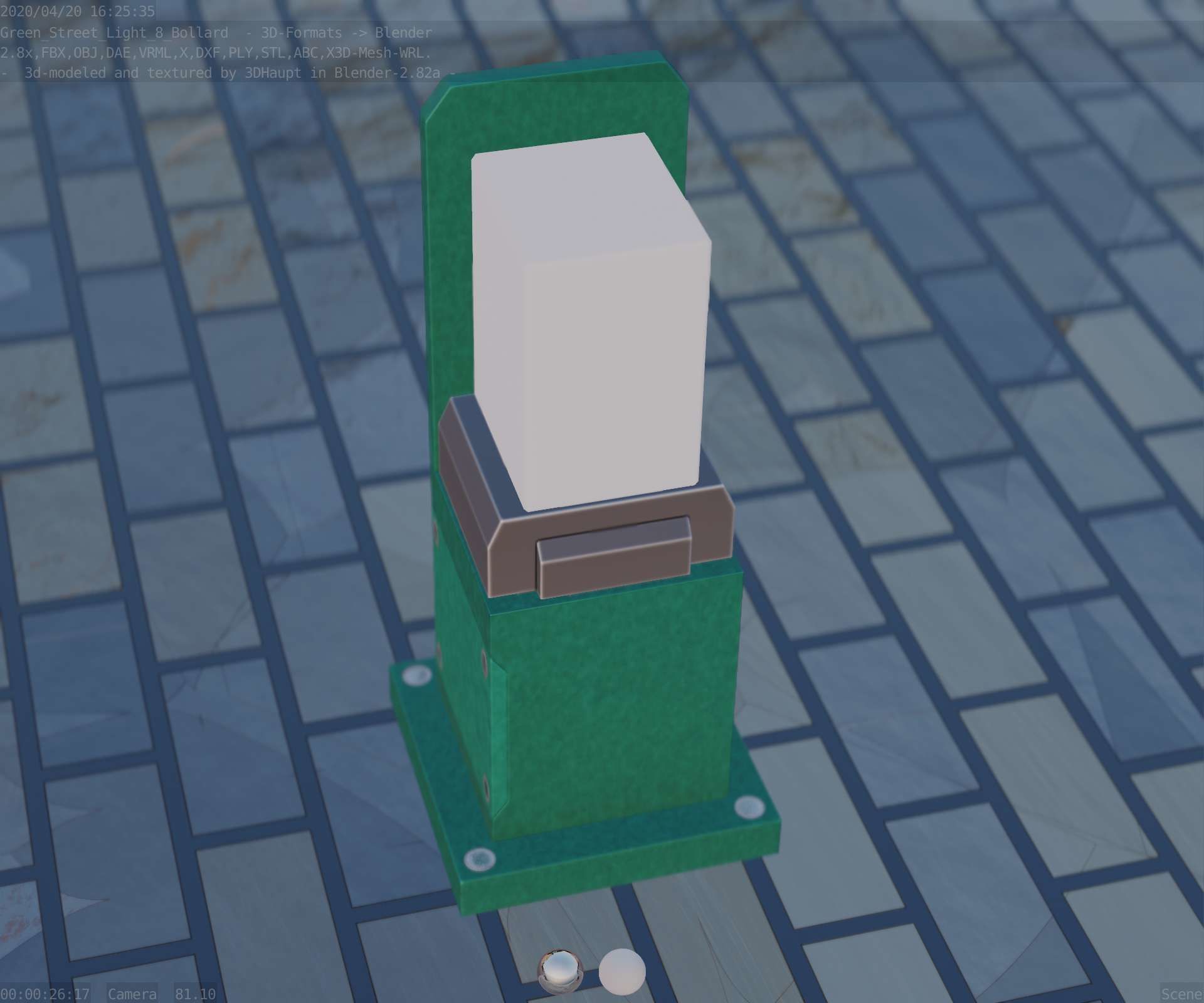 Street Light 8 Bollard 350 mm Moss Green Version 2 Low-poly 3D model_42