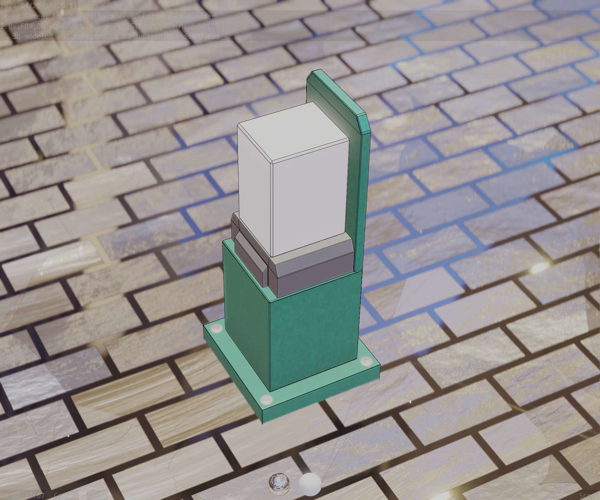Street Light 8 Bollard 350 mm Moss Green Version 2 Low-poly 3D model_55