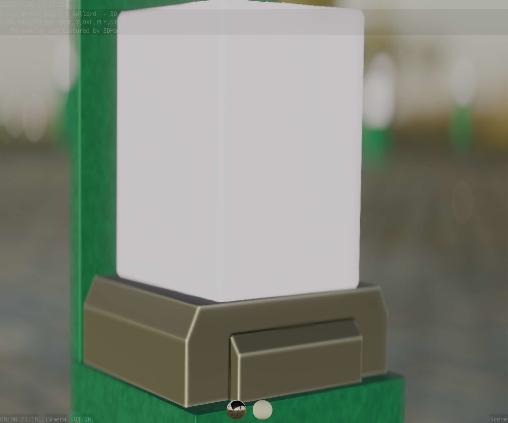 Street Light 8 Bollard 350 mm Moss Green Version 2 Low-poly 3D model_90