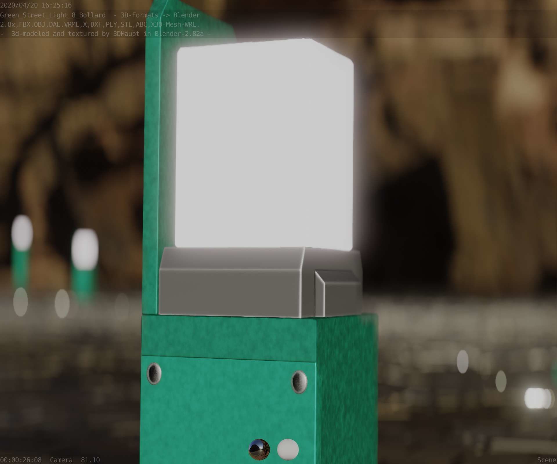 Street Light 8 Bollard 350 mm Moss Green Version 2 Low-poly 3D model_37