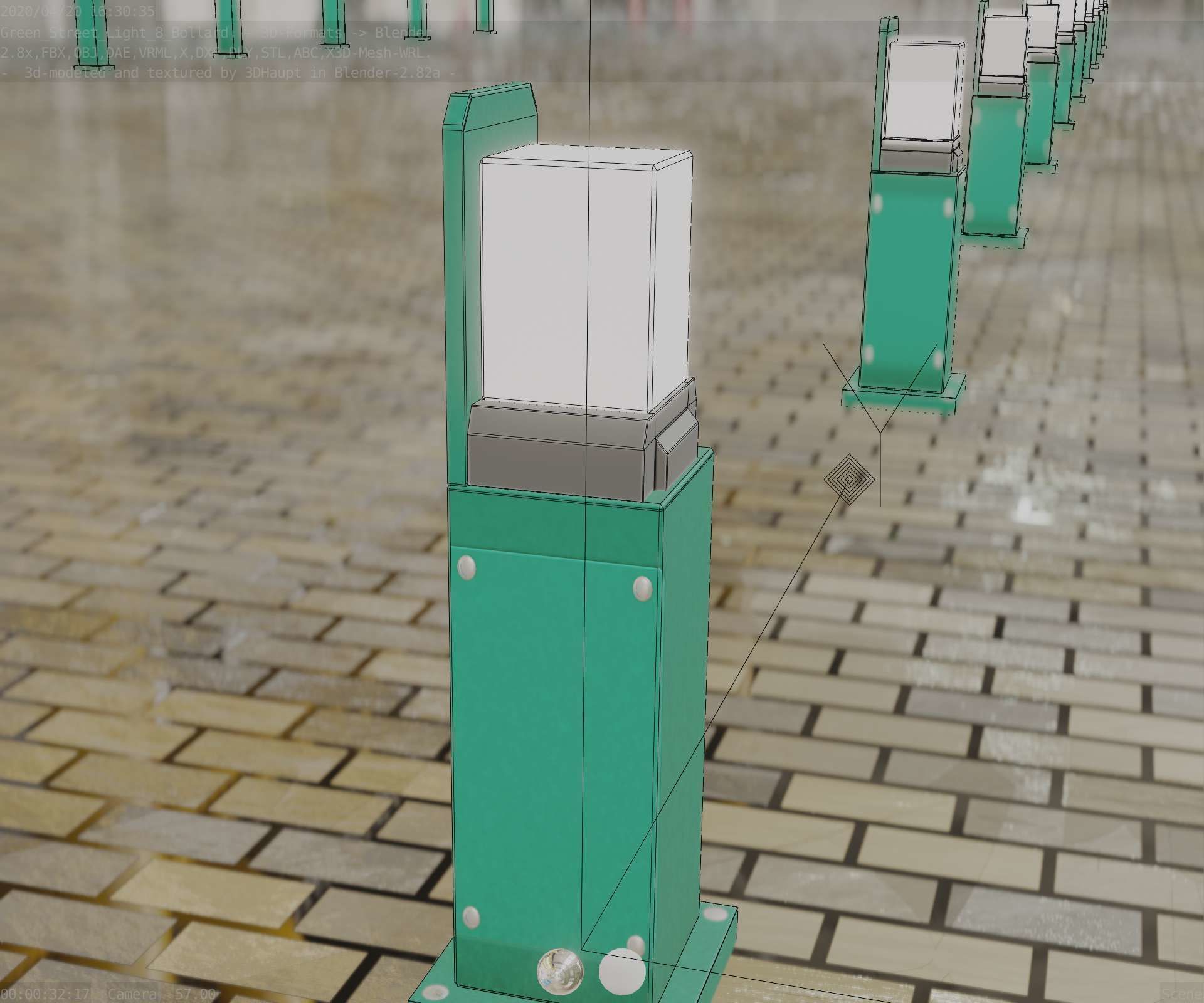 Street Light 8 Bollard 500 mm Moss Green Version 2 Low-poly 3D model_86