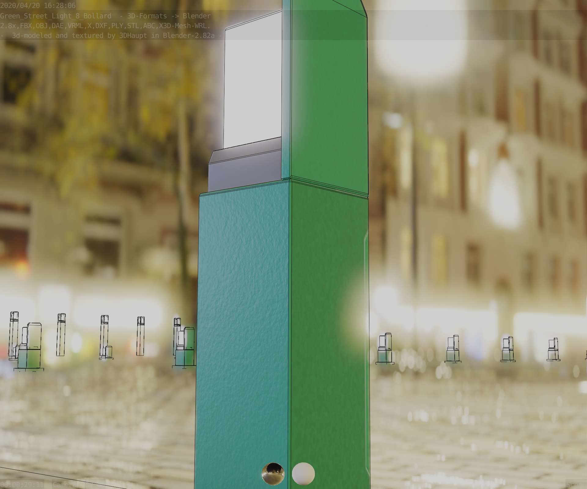 Street Light 8 Bollard 500 mm Moss Green Version 2 Low-poly 3D model_14